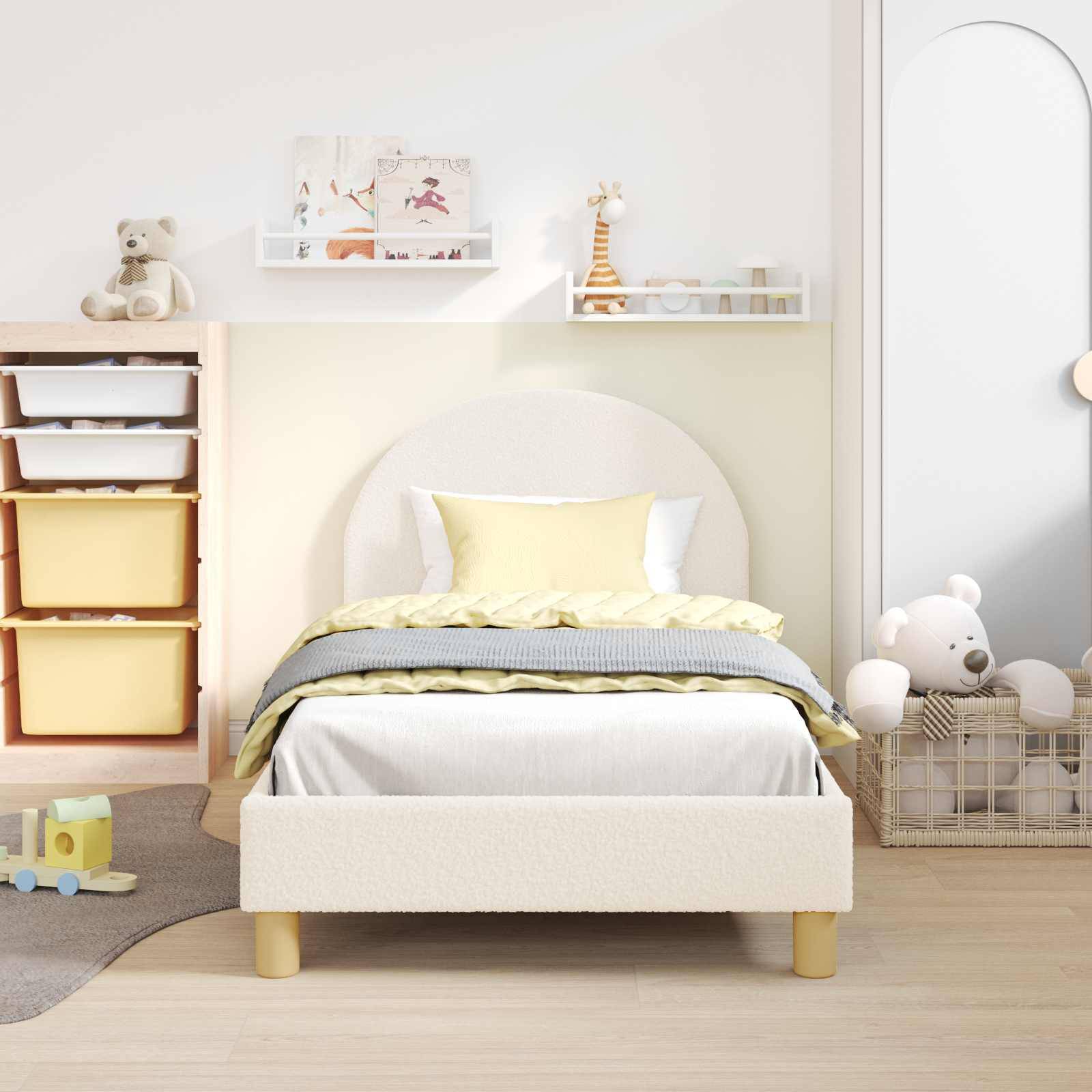 vidaXL Kinderbettgestell mit Kopfteil Creme 80 x 160 cm Schafstoff
