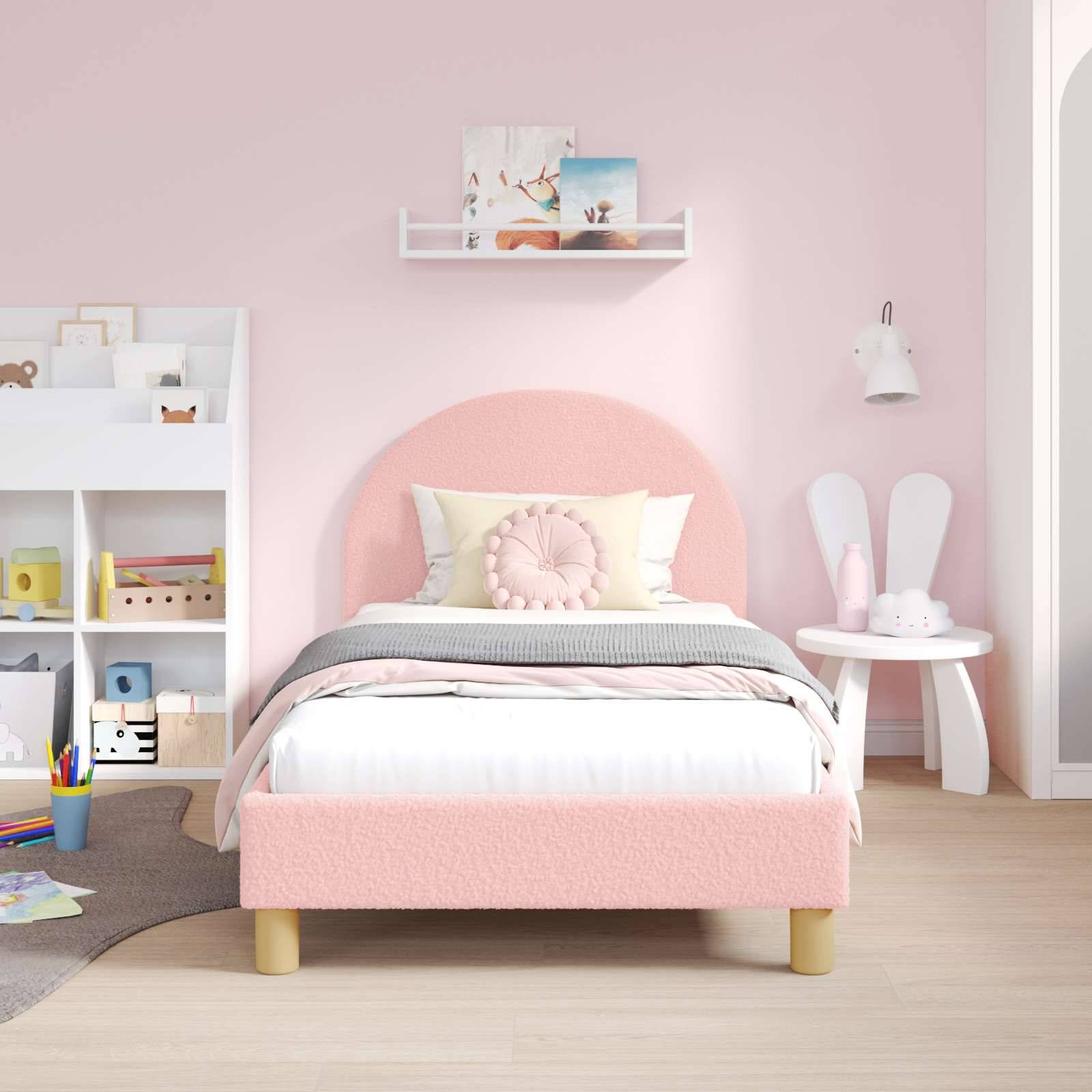 vidaXL Kinderbettgestell mit Kopfteil Rosa 80 x 160 cm Schafstoff