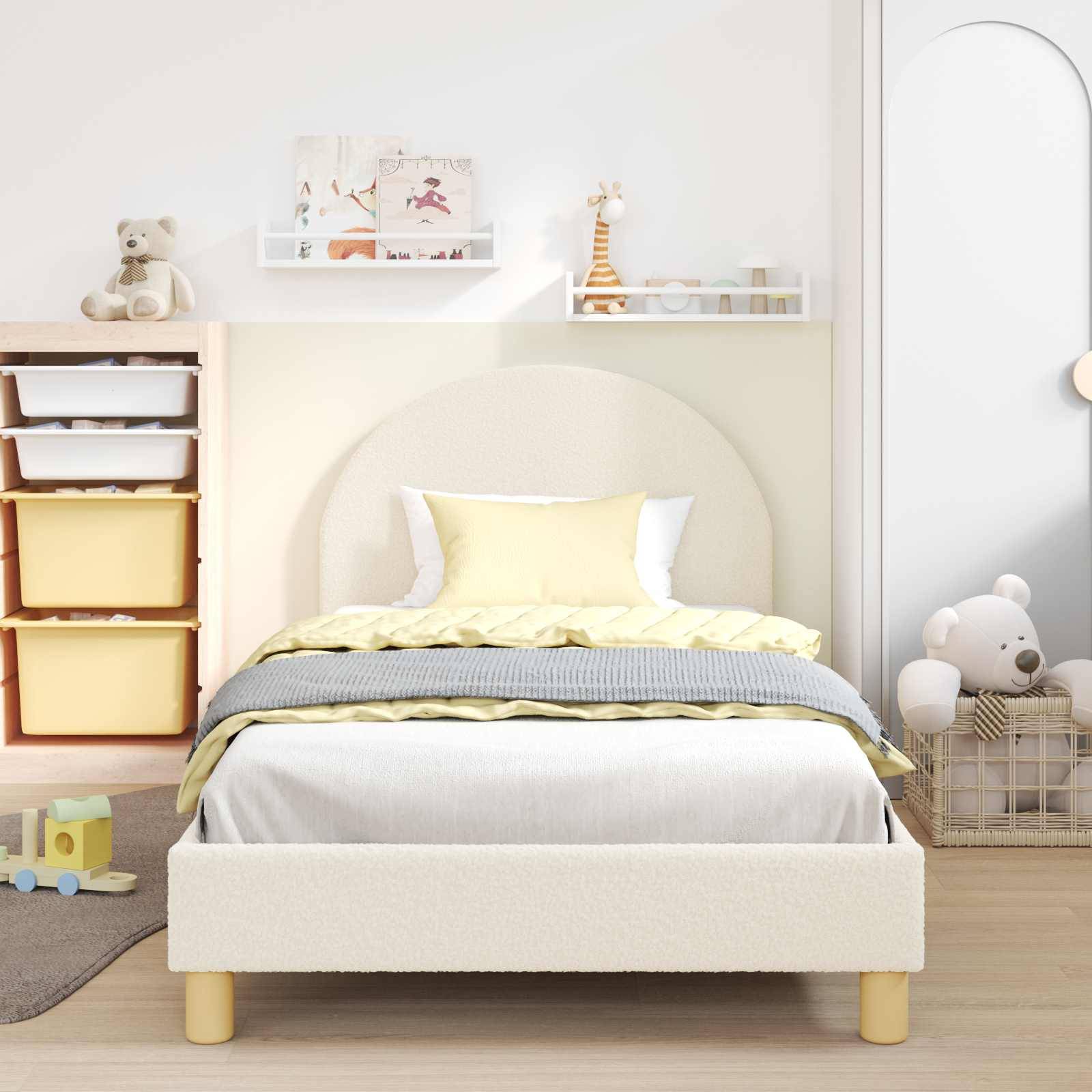 vidaXL Kinderbettgestell mit Kopfteil Creme 80 x 200 cm Bouclé
