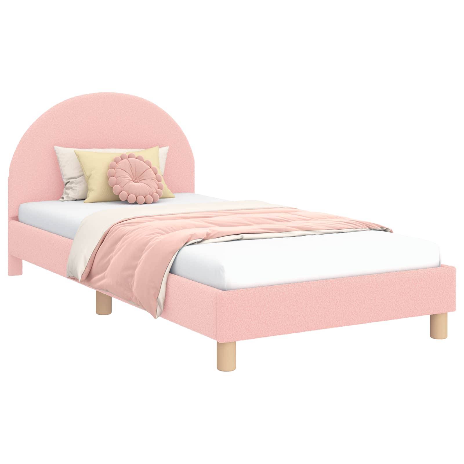 vidaXL Kinderbettgestell mit Kopfteil Rosa 90 x 190 cm Bouclé