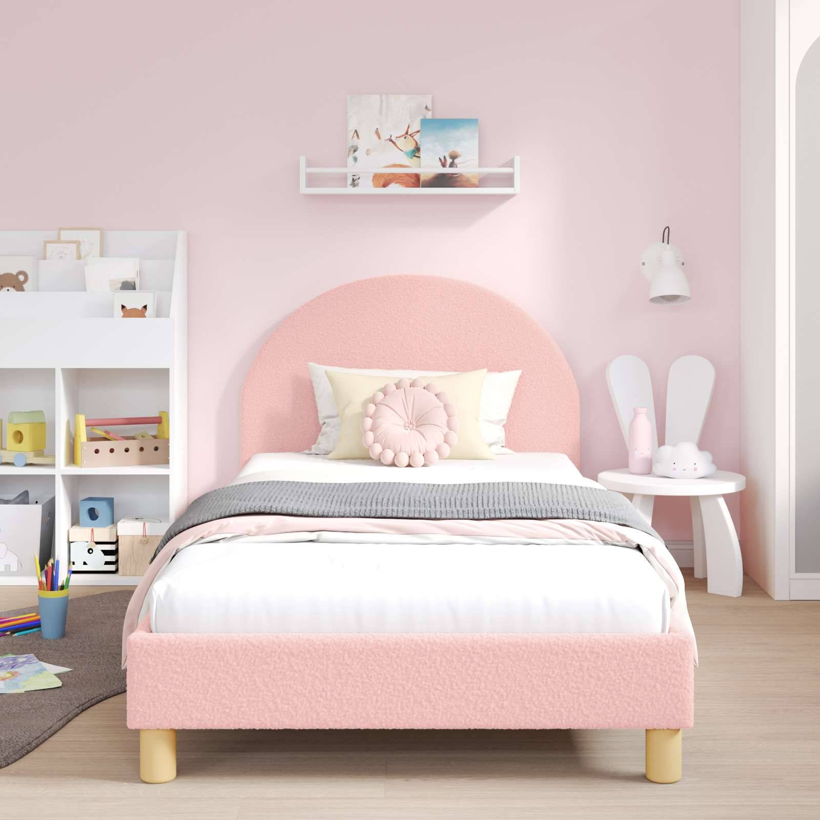 vidaXL Kinderbettgestell mit Kopfteil Rosa 80 x 200 cm Bouclé