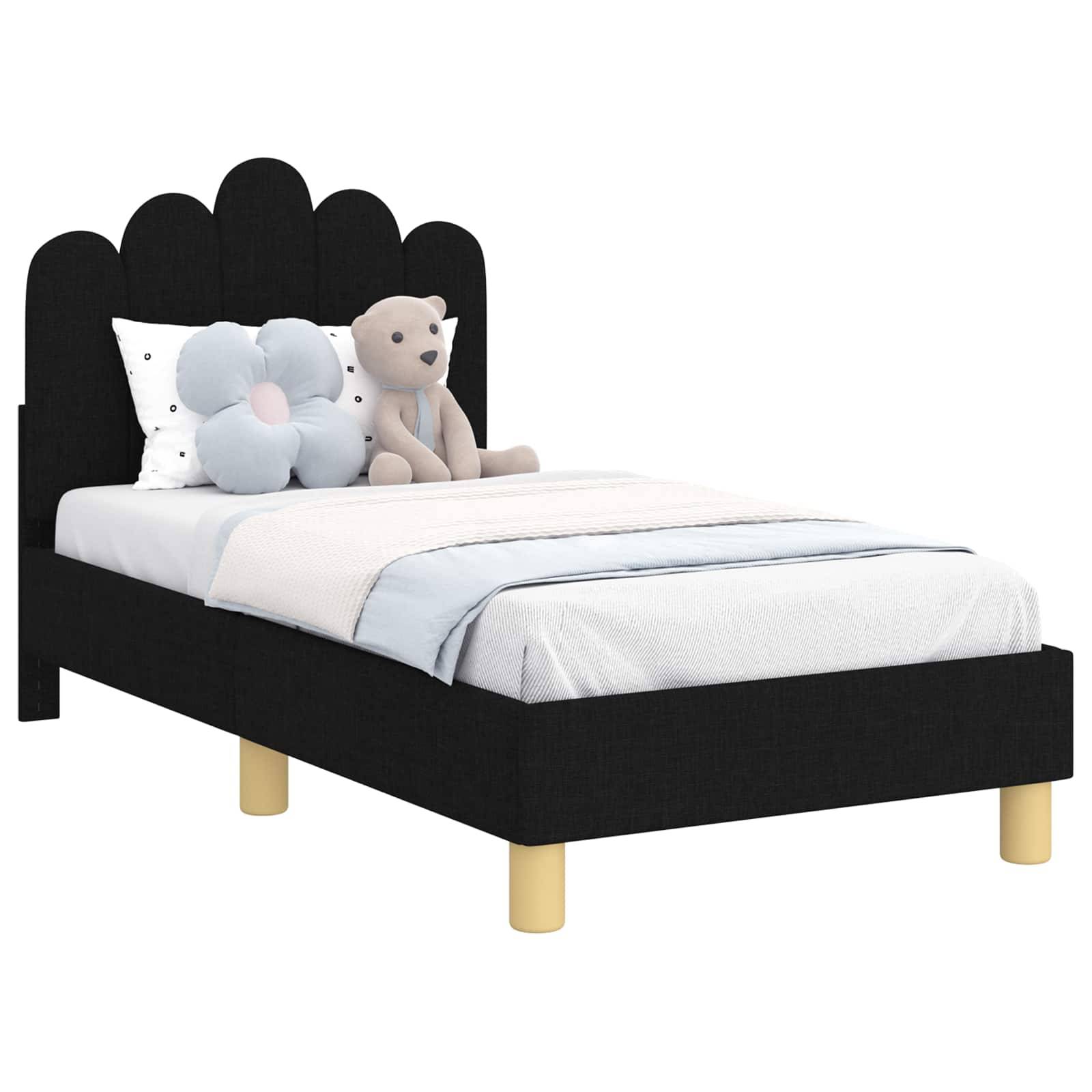 vidaXL Kinderbettgestell mit Kopfteil Schwarz 70 x 140 cm Stoff