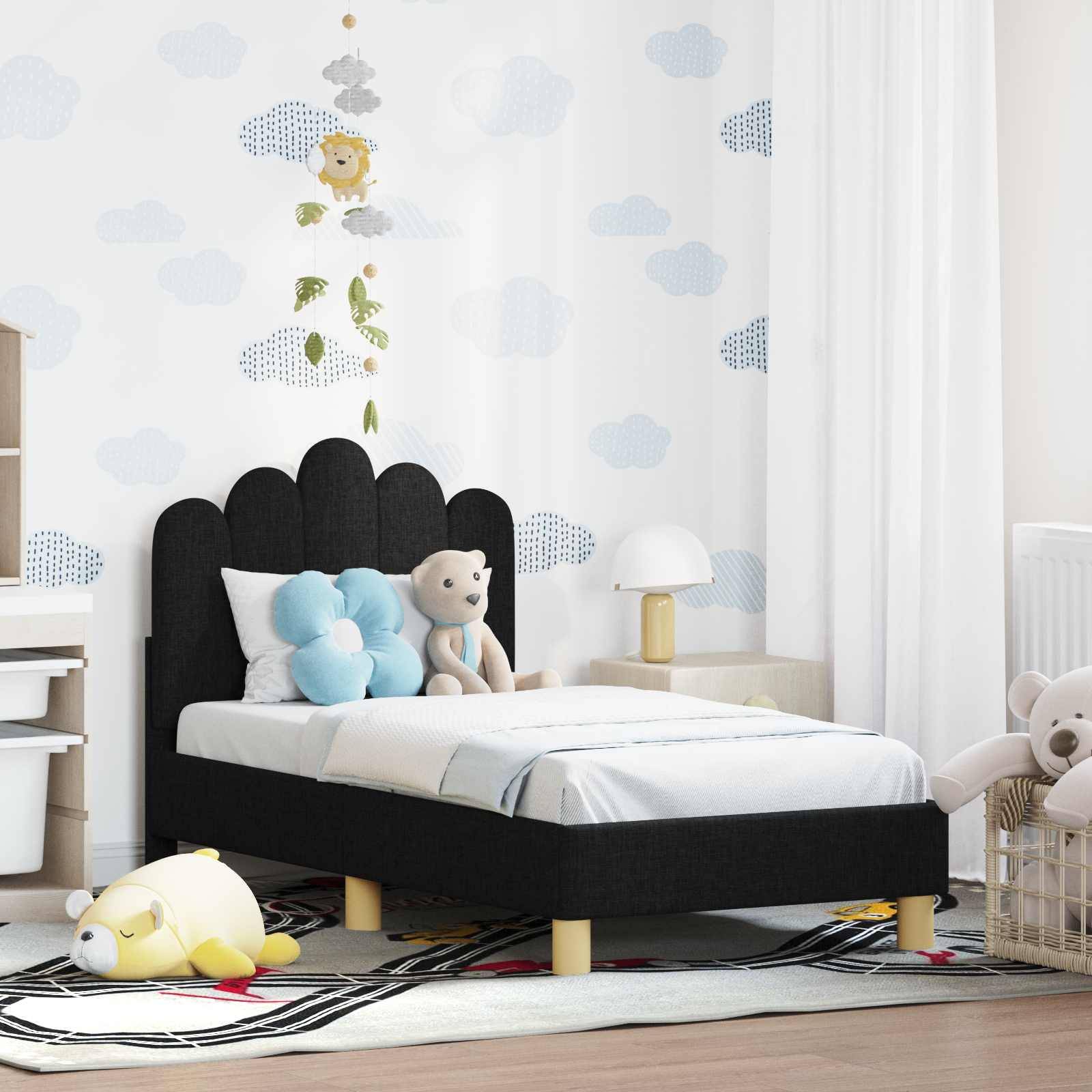 vidaXL Kinderbettgestell mit Kopfteil Schwarz 70 x 140 cm Stoff