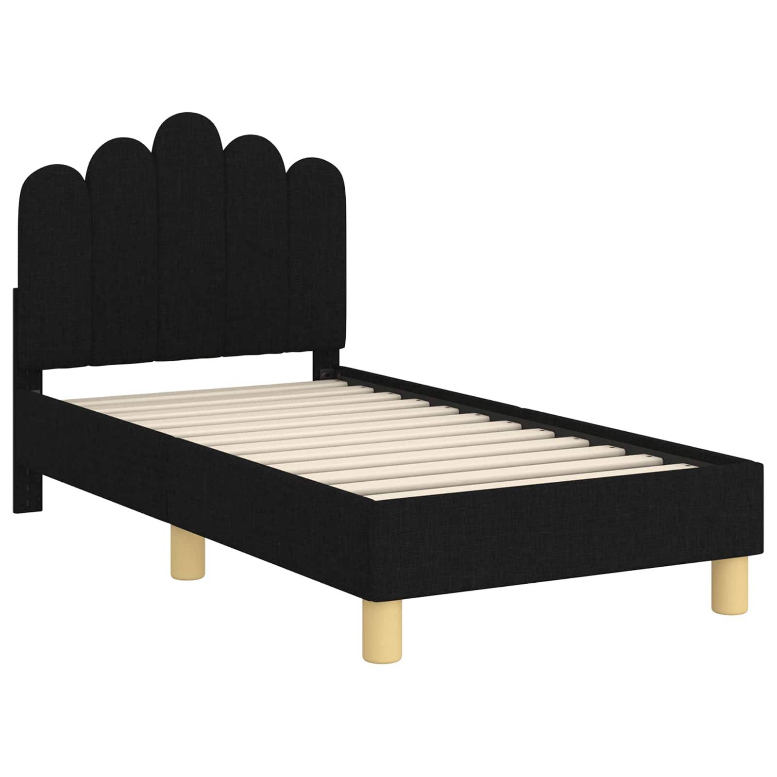 vidaXL Kinderbettgestell mit Kopfteil Schwarz 70 x 140 cm Stoff