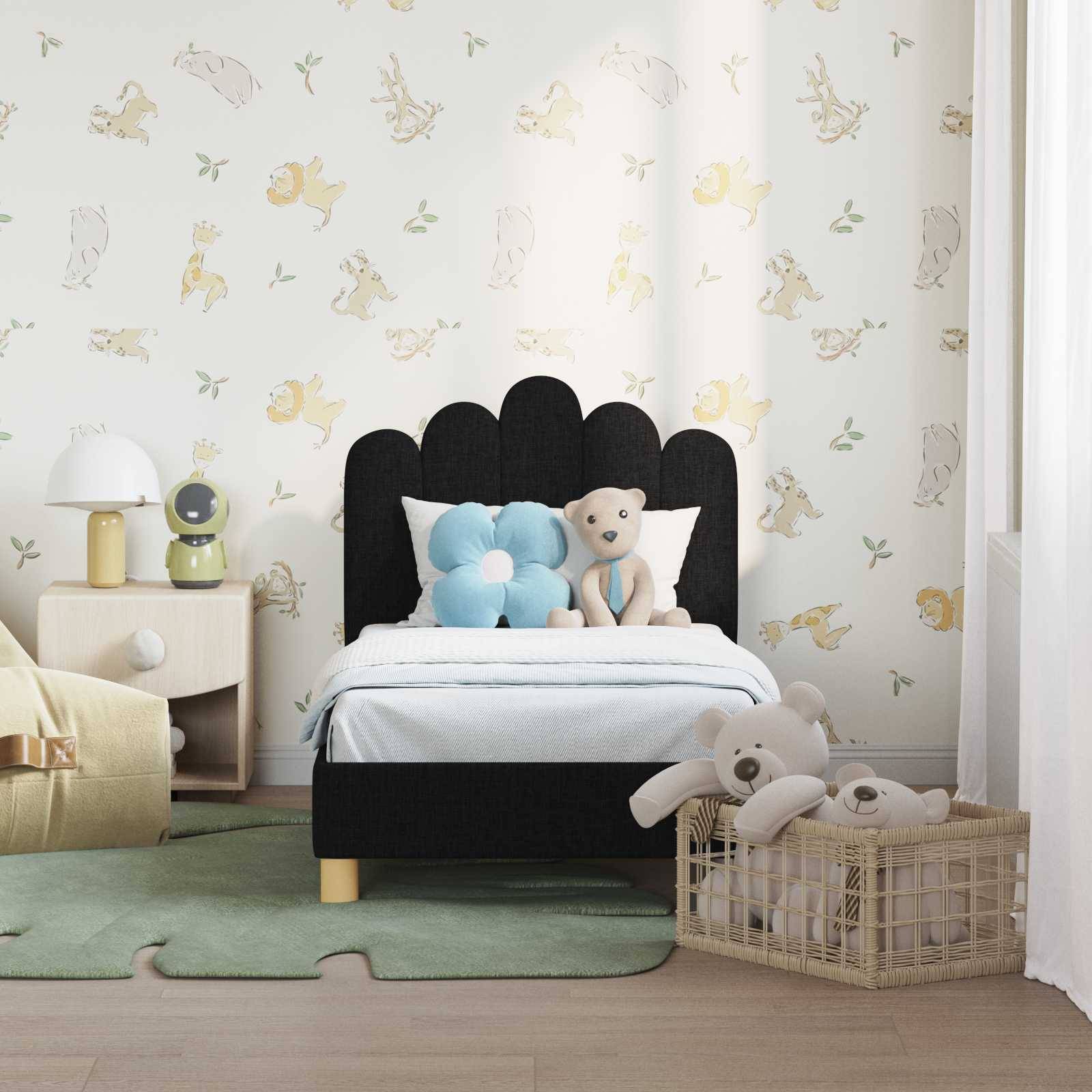 vidaXL Kinderbettgestell mit Kopfteil Schwarz 70 x 140 cm Stoff