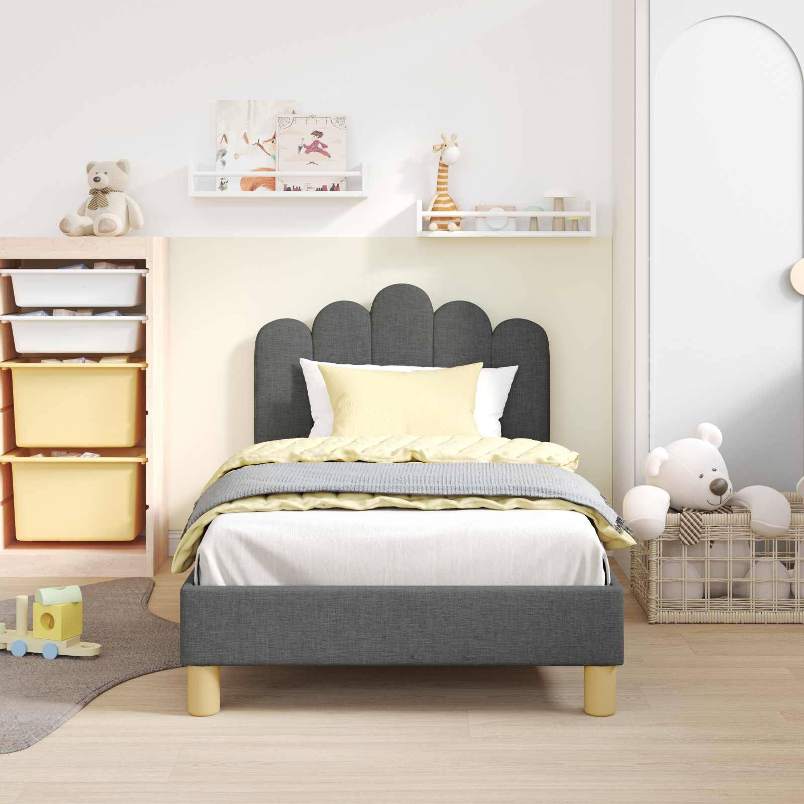 vidaXL Kinderbettgestell mit Kopfteil Dunkelgrau 80 x 160 cm Stoff