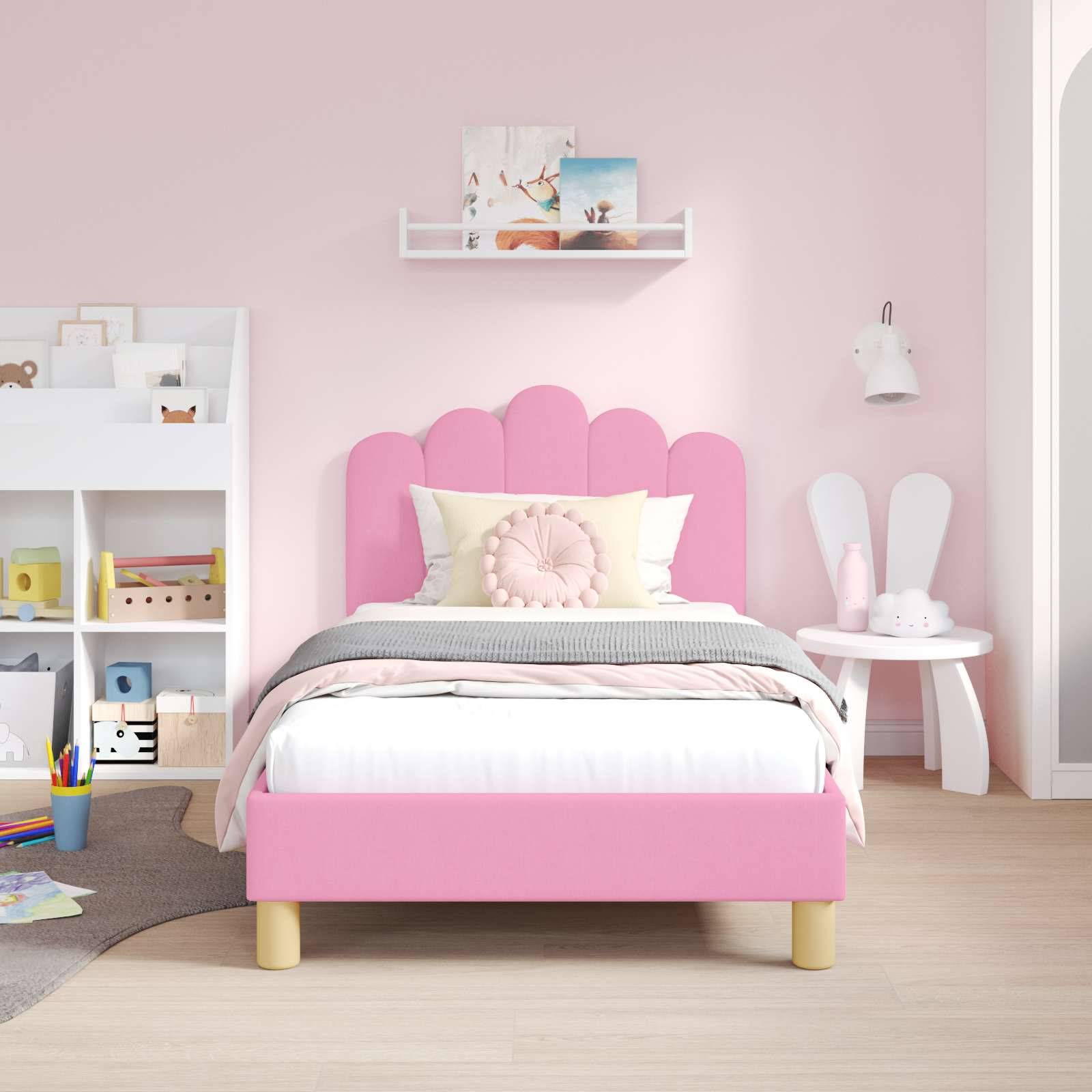 vidaXL Kinderbettgestell mit Kopfteil Rosa 80 x 160 cm Stoff