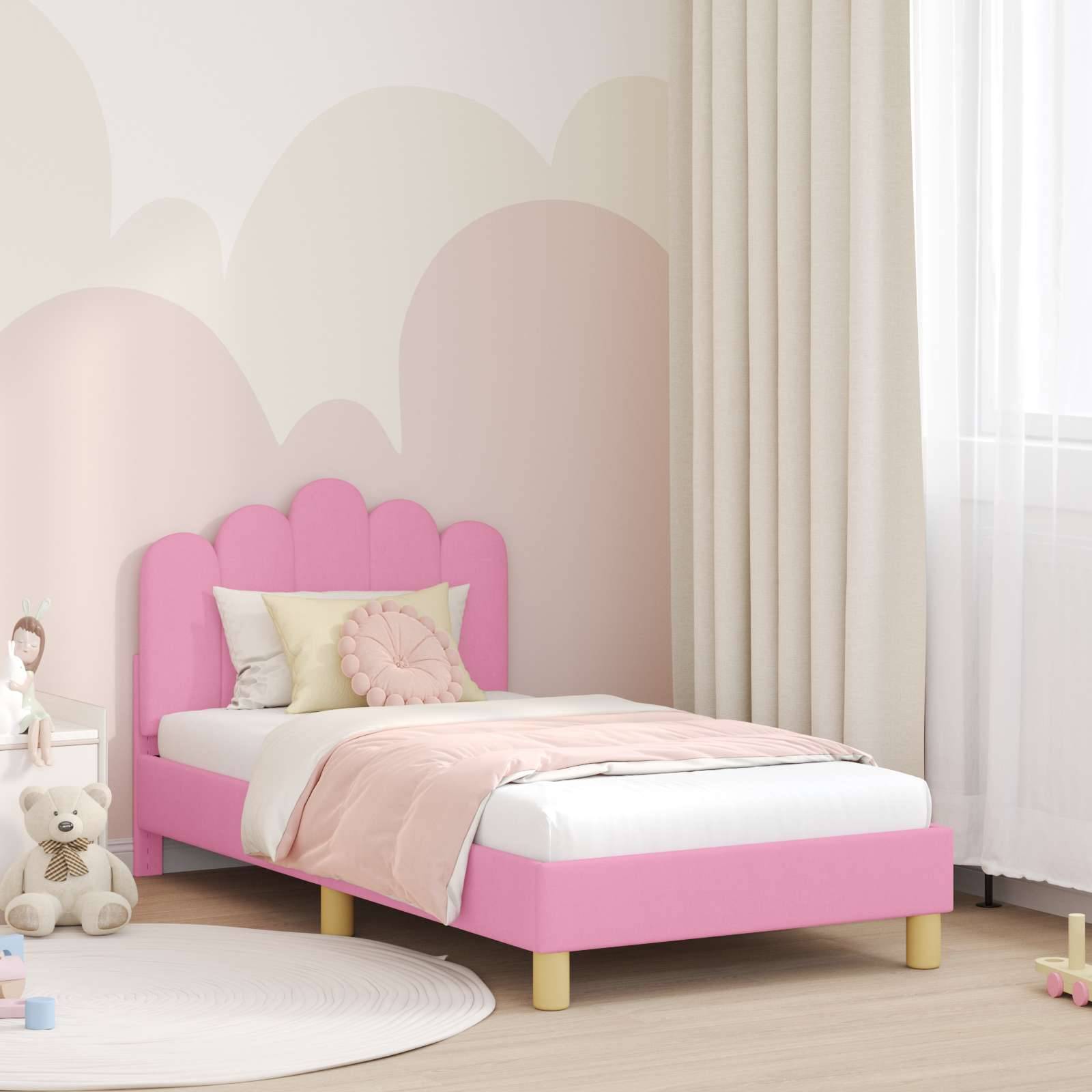 vidaXL Kinderbettgestell mit Kopfteil Rosa 80 x 160 cm Stoff