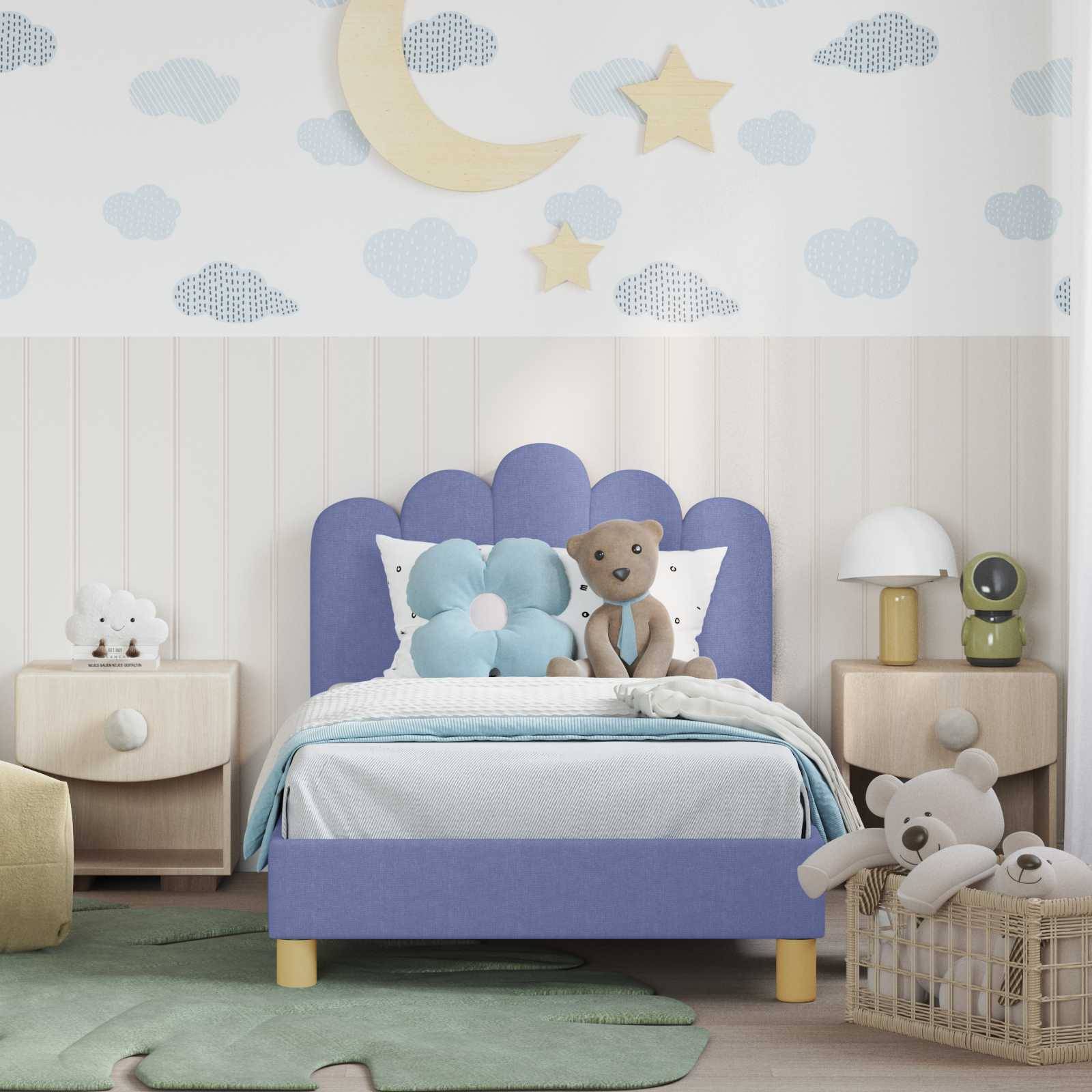 vidaXL Kinderbettgestell mit Kopfteil Jeans blau 80 x 160 cm Stoff