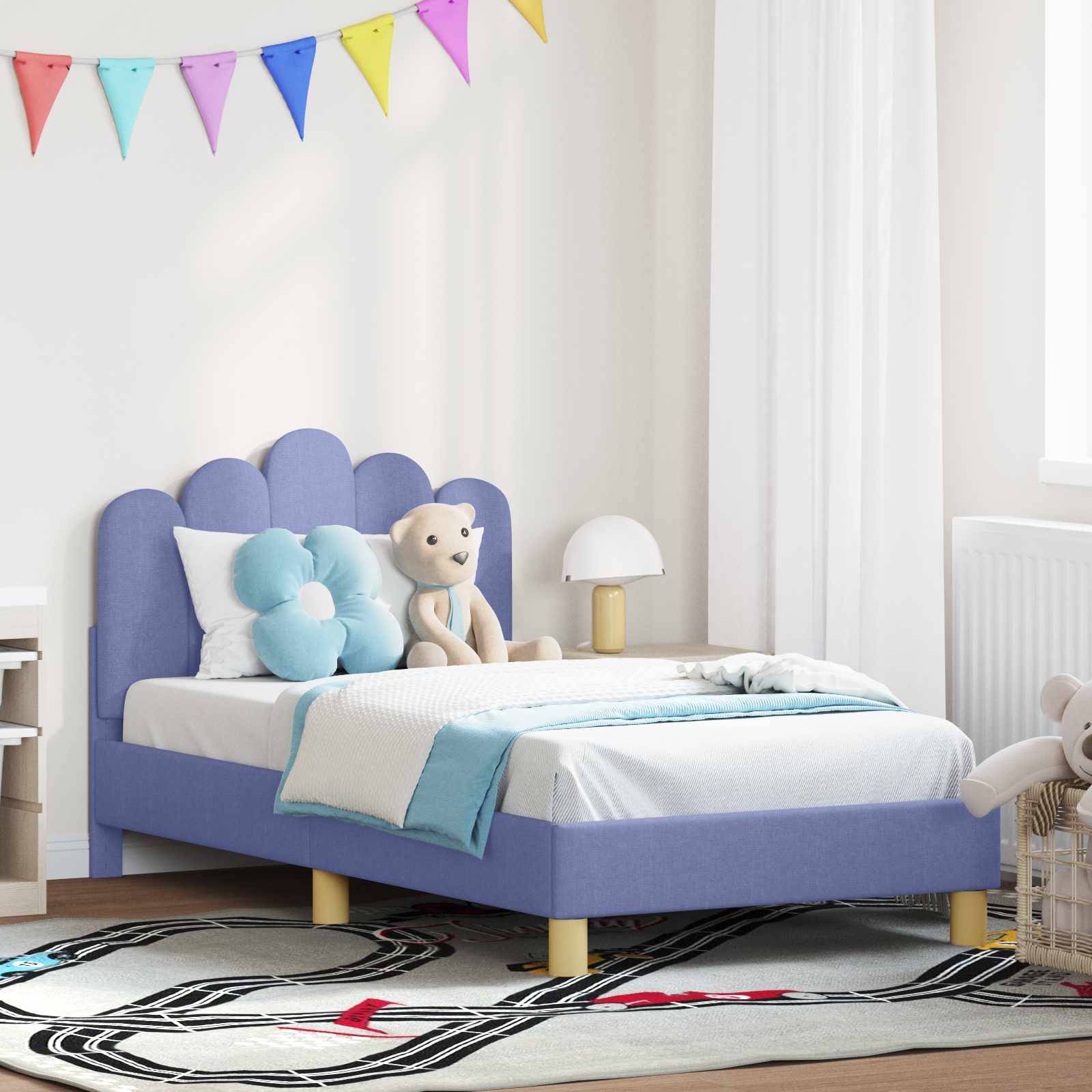 vidaXL Kinderbettgestell mit Kopfteil Jeans blau 80 x 160 cm Stoff