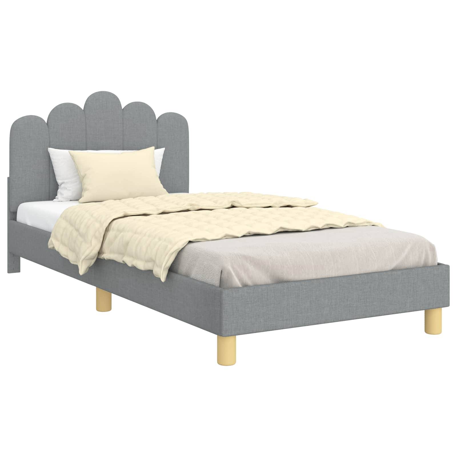 vidaXL Kinderbettgestell mit Kopfteil Hellgrau 90 x 190 cm Stoff