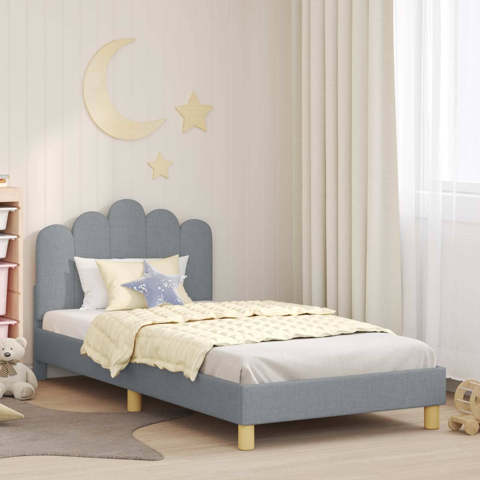 vidaXL Kinderbettgestell mit Kopfteil Hellgrau 90 x 190 cm Stoff
