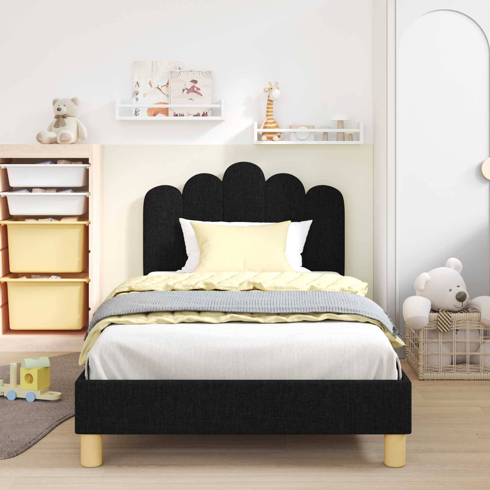 vidaXL Kinderbettgestell mit Kopfteil Schwarz 90 x 190 cm Stoff