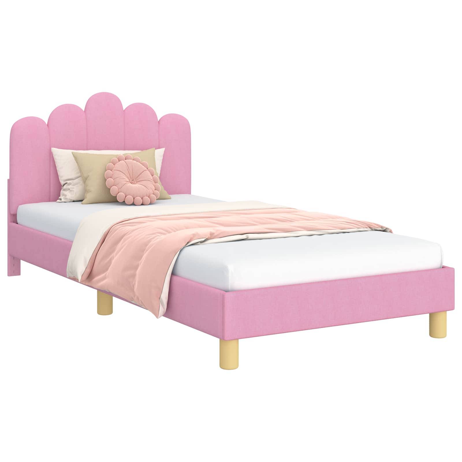 vidaXL Kinderbettgestell mit Kopfteil Rosa 90 x 190 cm Stoff
