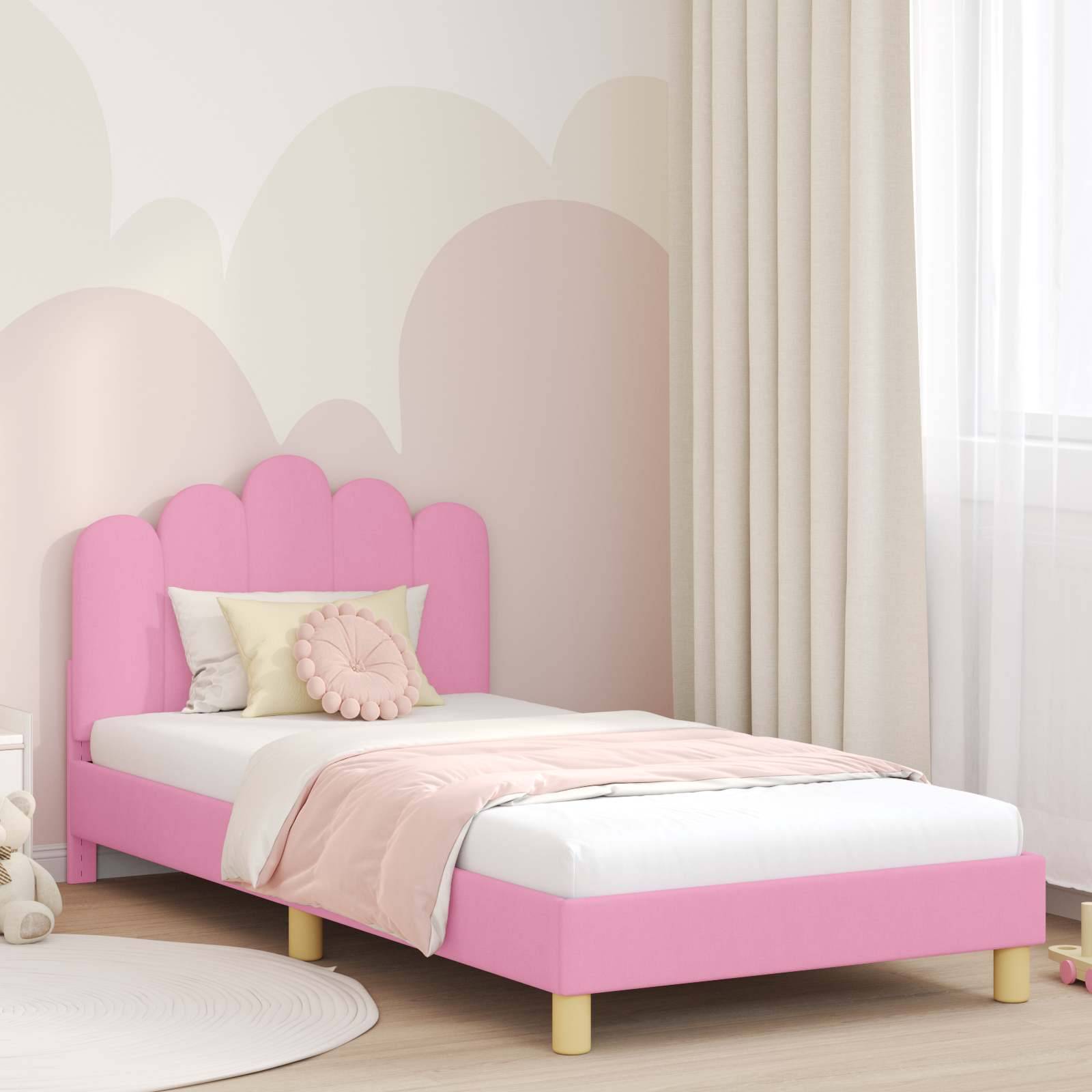 vidaXL Kinderbettgestell mit Kopfteil Rosa 90 x 190 cm Stoff