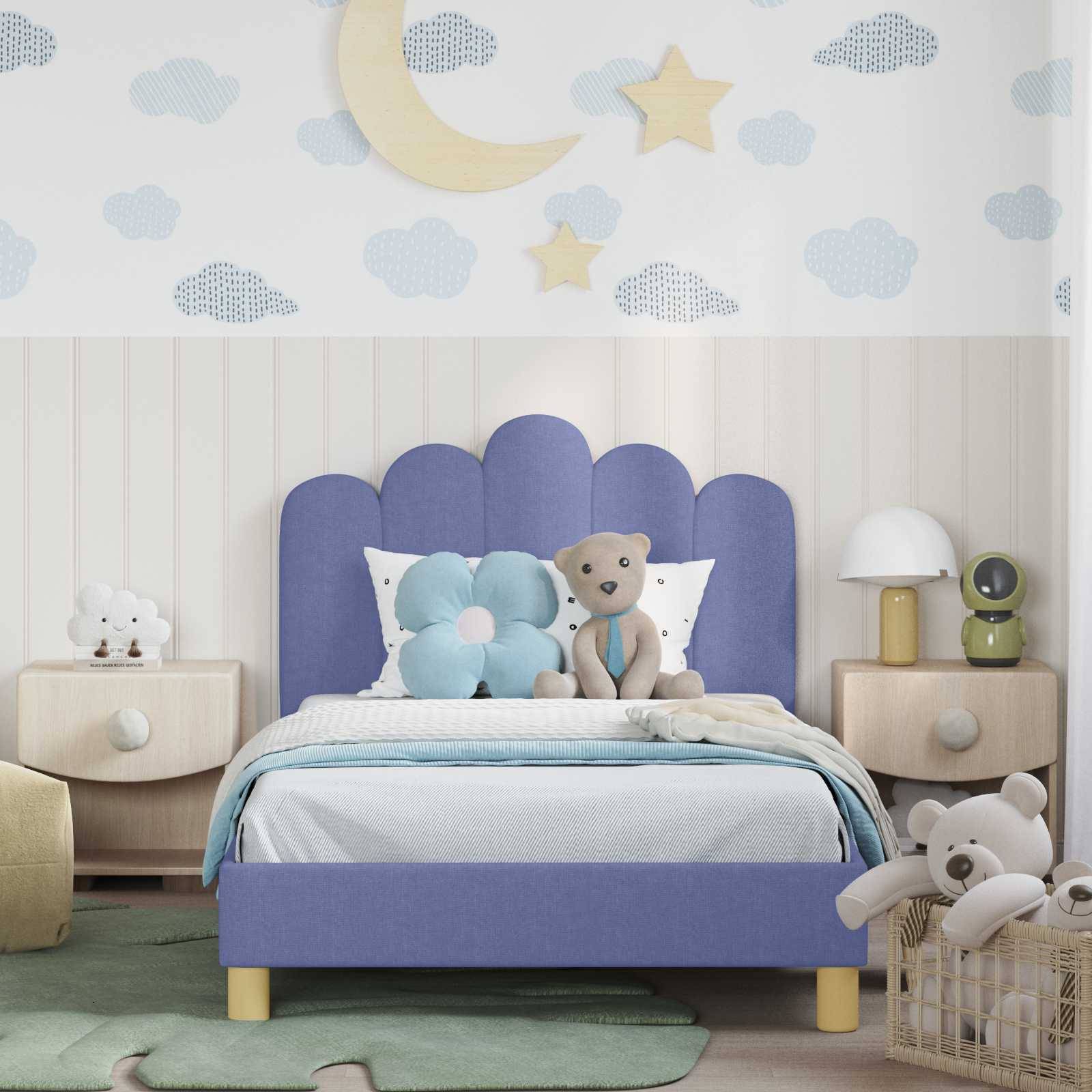 vidaXL Kinderbettgestell mit Kopfteil Jeans blau 90 x 190 cm Stoff