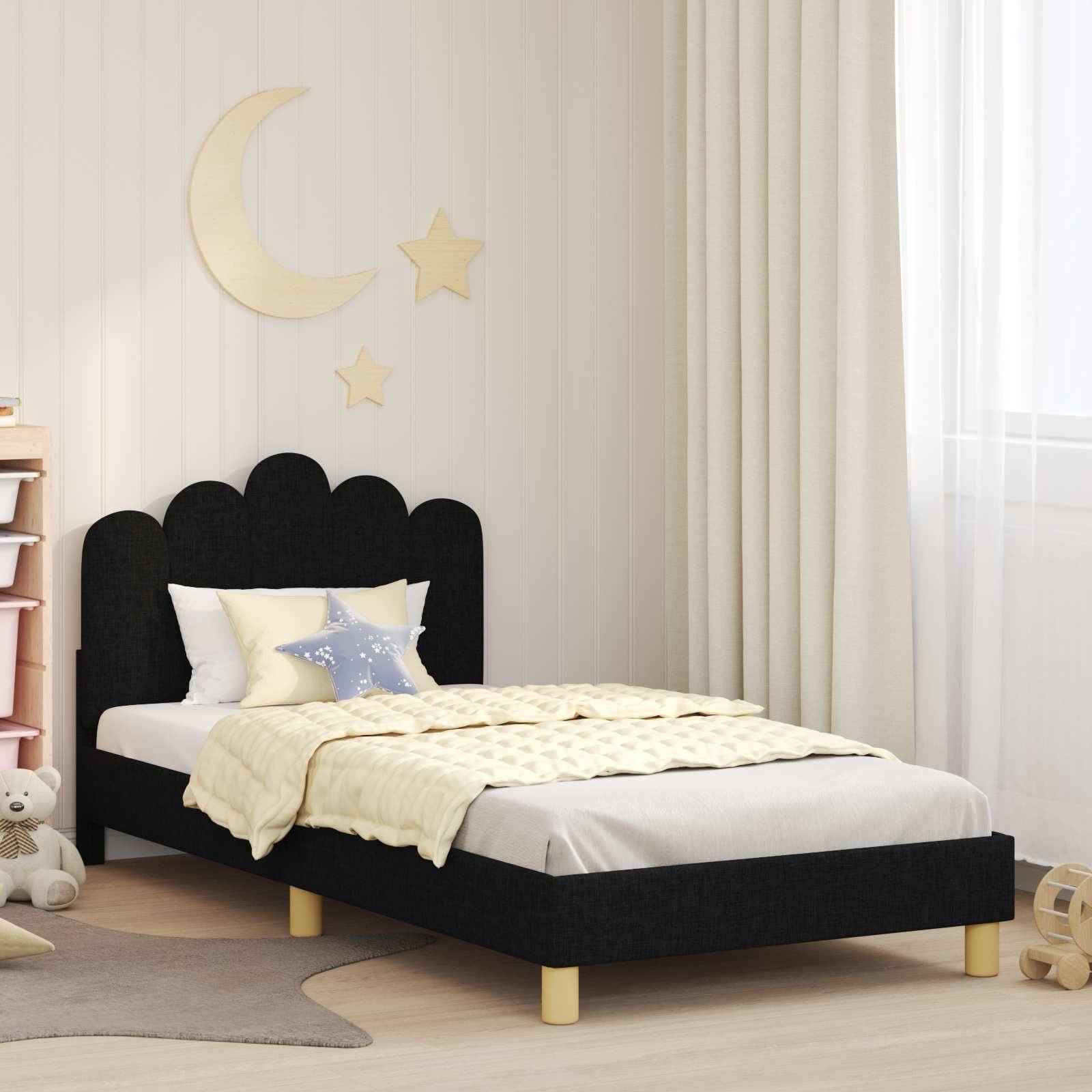 vidaXL Kinderbettgestell mit Kopfteil Schwarz 90 x 190 cm Stoff