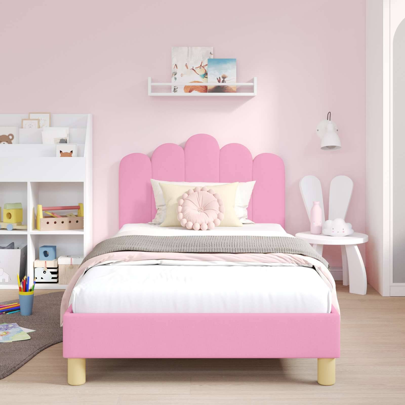 vidaXL Kinderbettgestell mit Kopfteil Rosa 90 x 190 cm Stoff