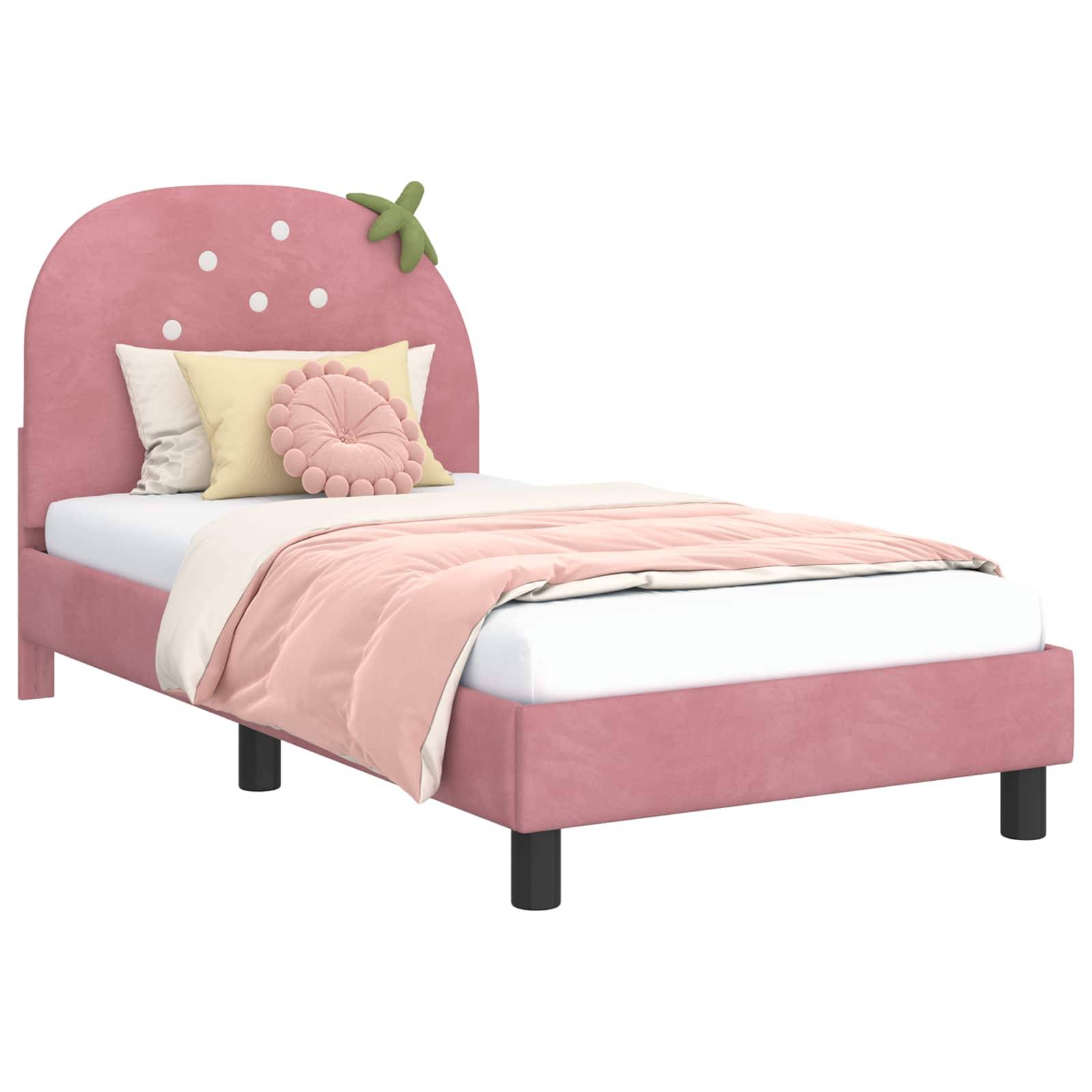 vidaXL Kinderbettgestell mit Kopfteil Rosa 80 x 160 cm Samt