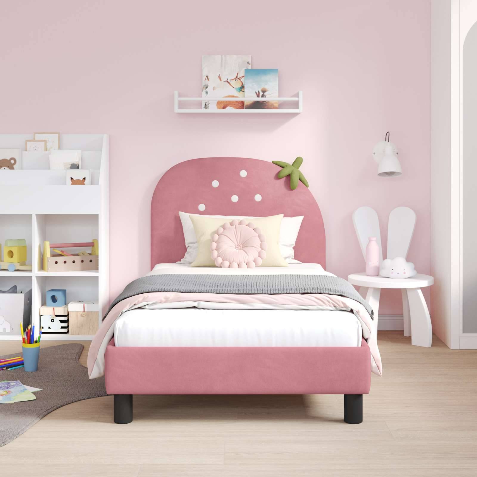 vidaXL Kinderbettgestell mit Kopfteil Rosa 80 x 160 cm Samt