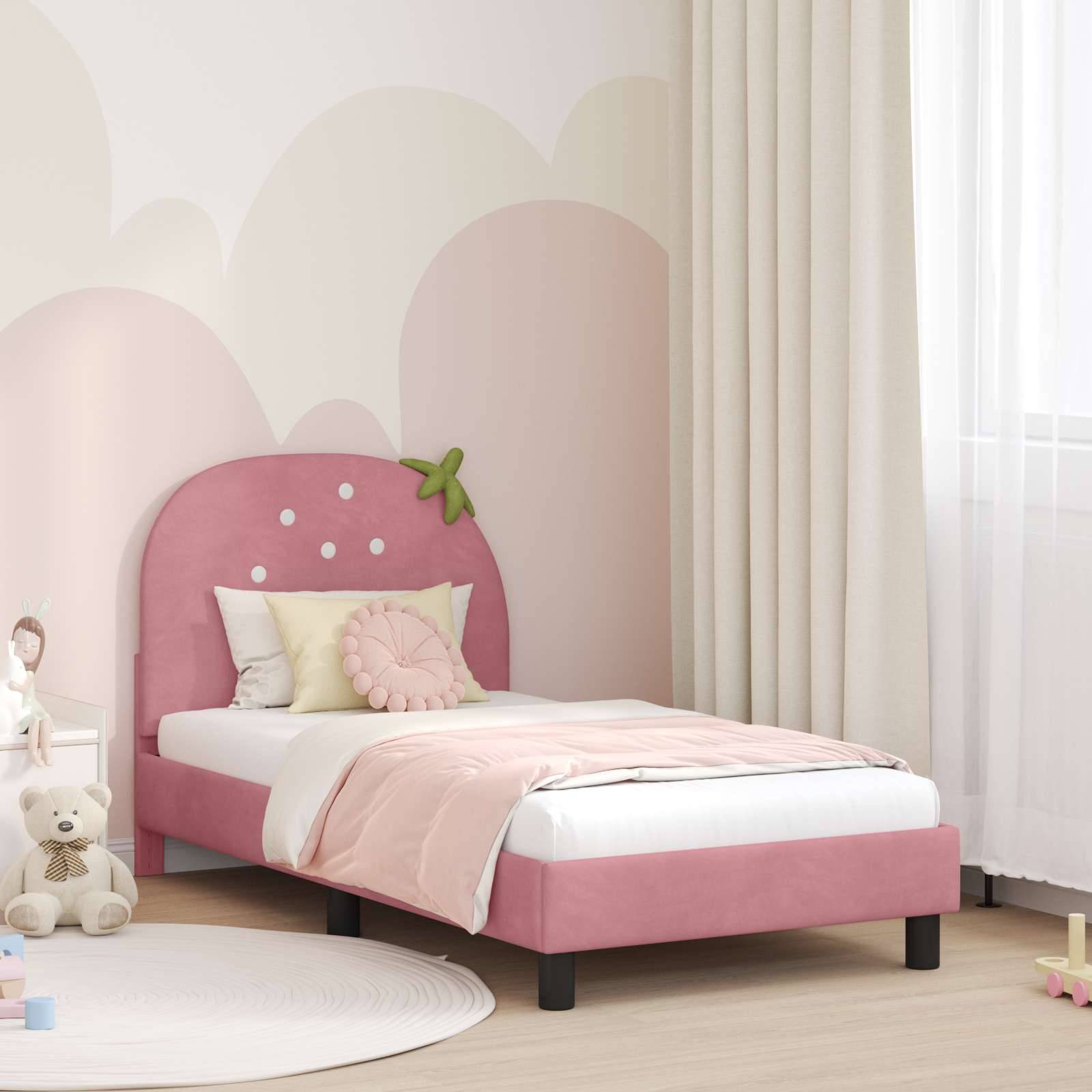 vidaXL Kinderbettgestell mit Kopfteil Rosa 80 x 160 cm Samt