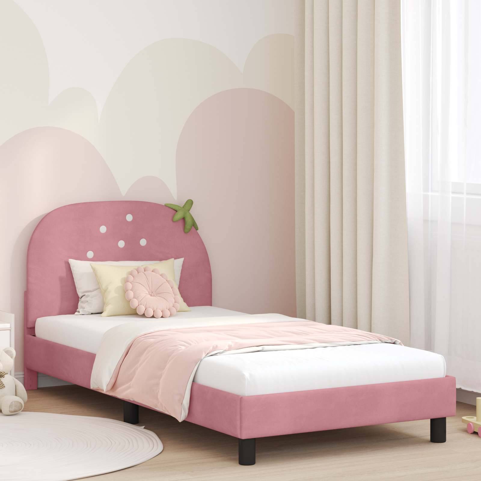 vidaXL Kinderbettgestell mit Kopfteil Rosa 90 x 190 cm Samt