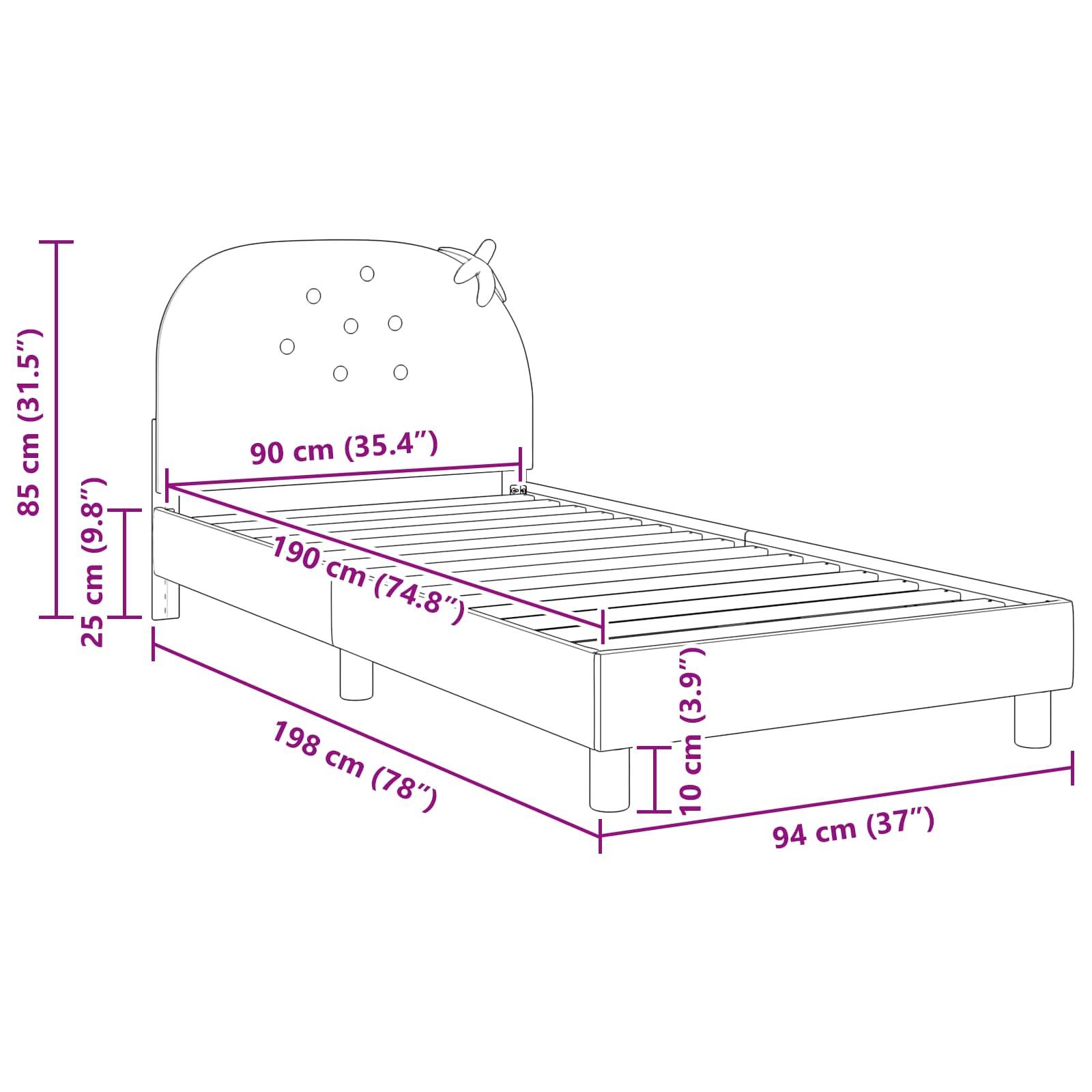 Kinderbett-Abmessungen: Länge 198 cm (78