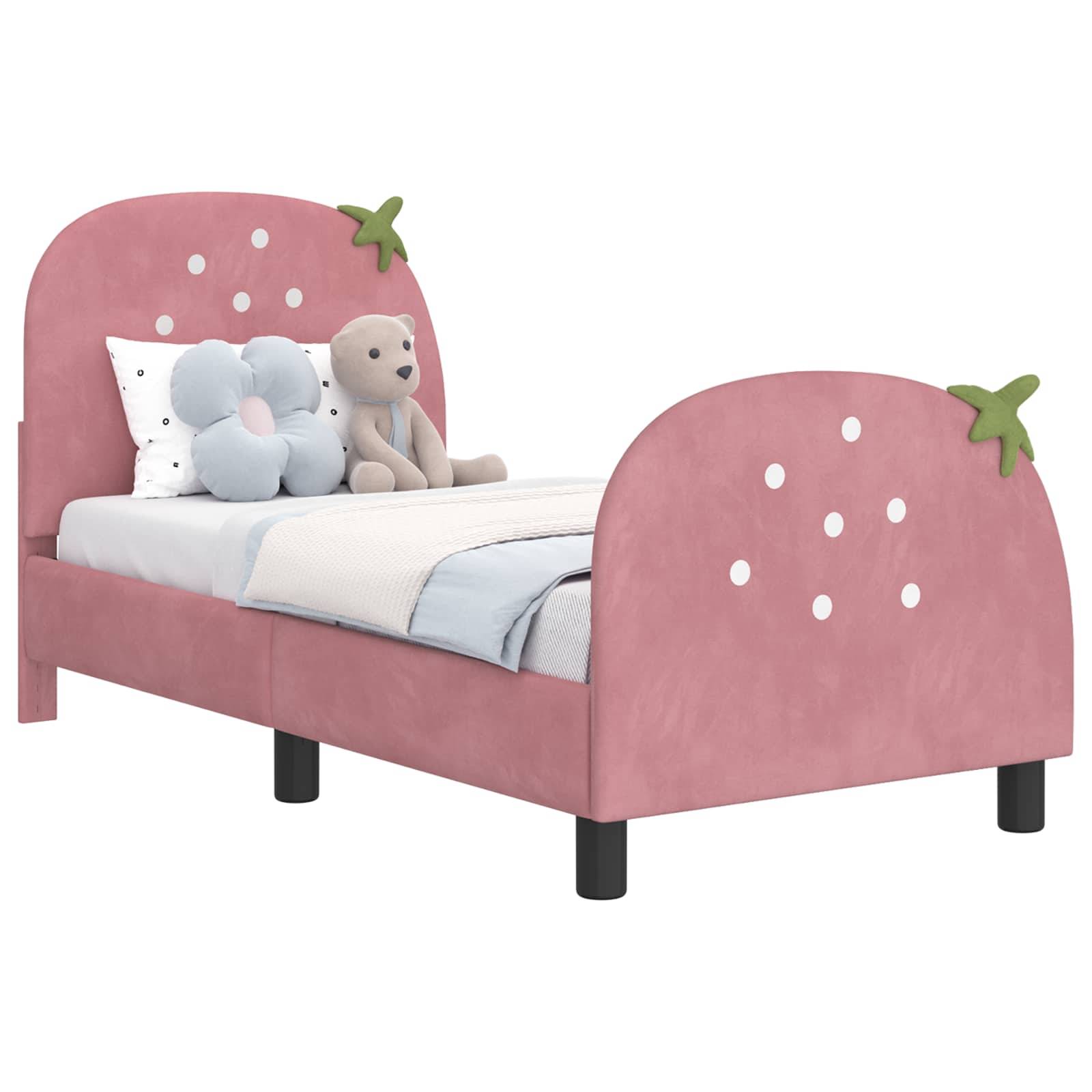 vidaXL Kinderbettgestell mit Kopfteil Rosa 70 x 140 cm Samt