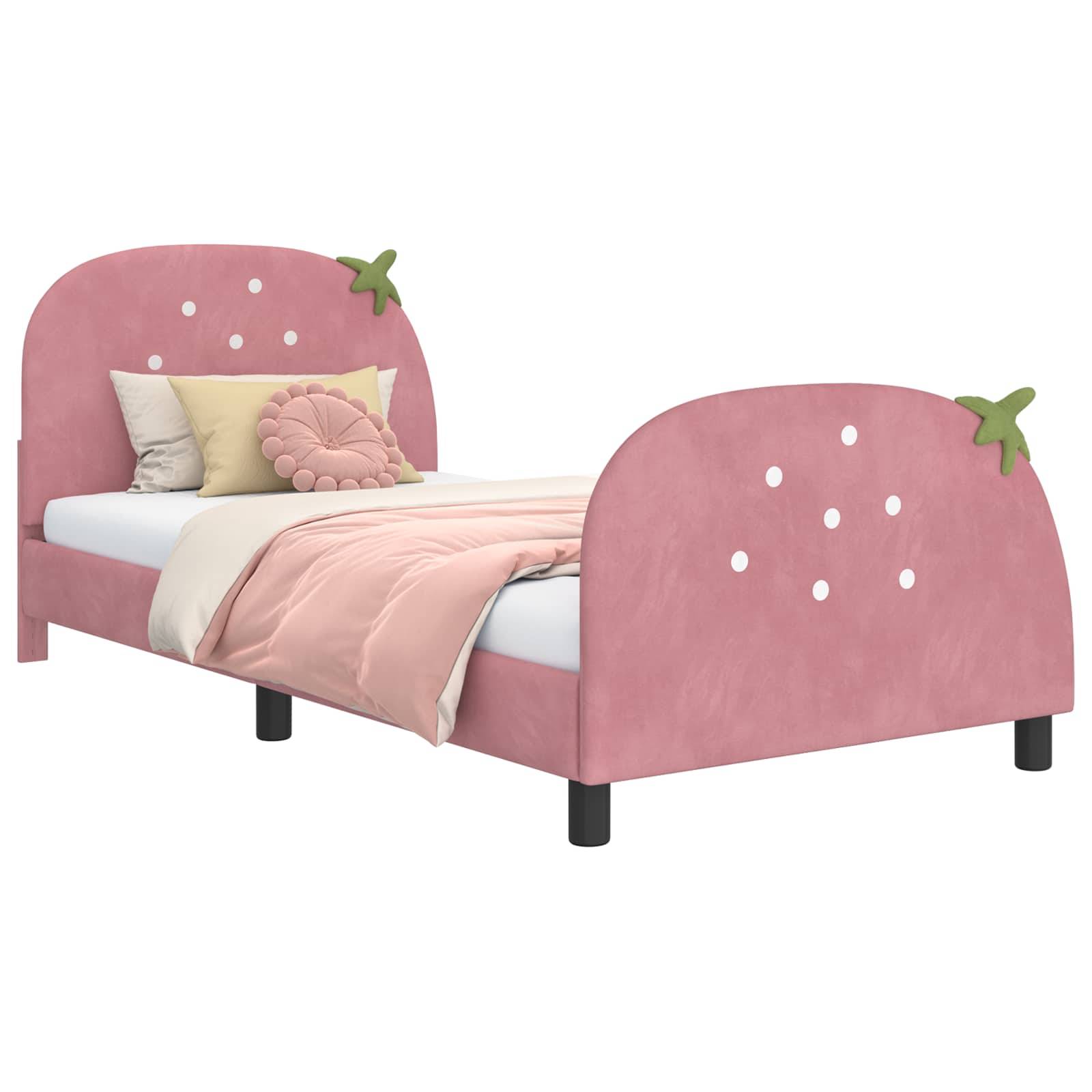 vidaXL Kinderbettgestell mit Kopfteil Rosa 90 x 190 cm Samt