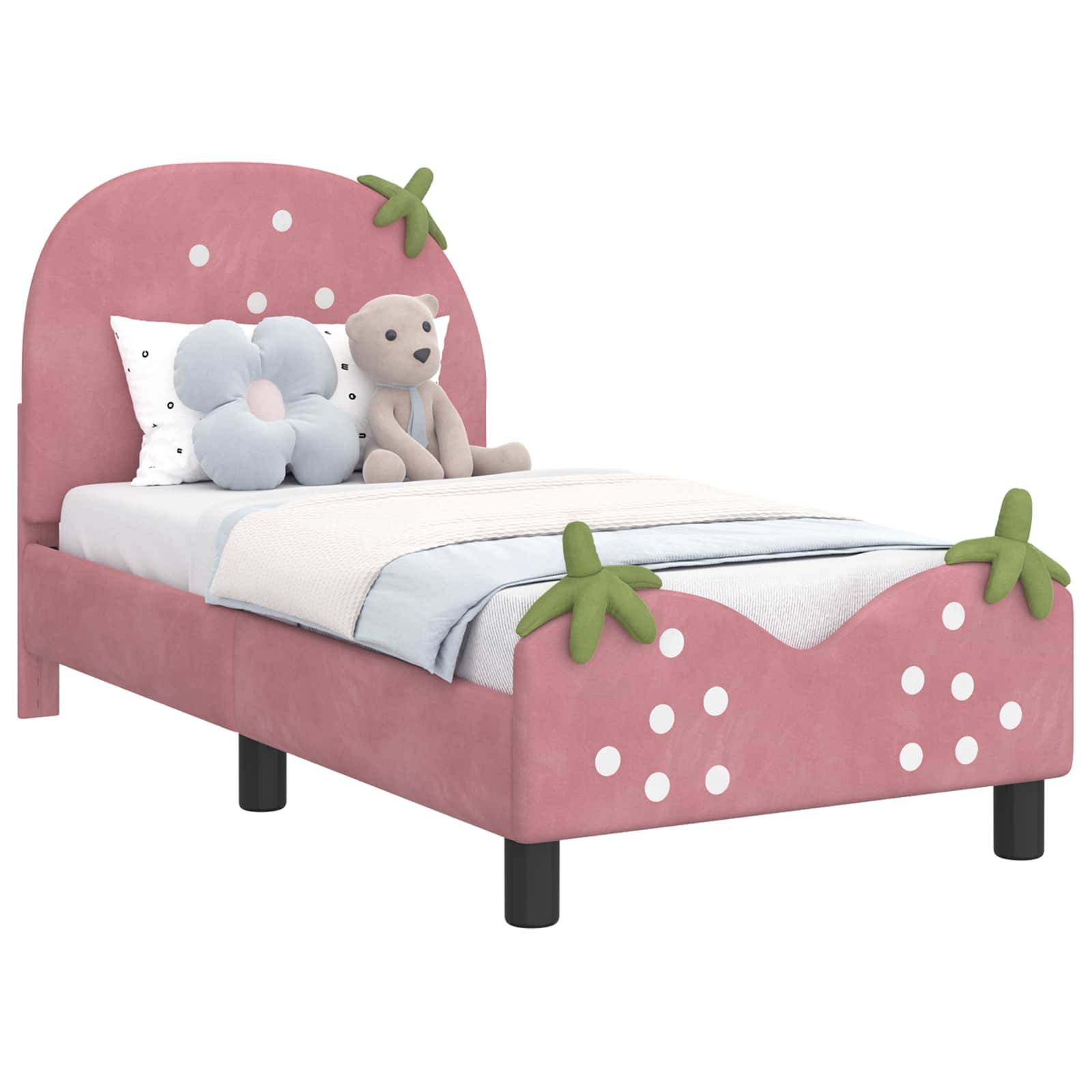 vidaXL Kinderbettgestell mit Kopfteil Rosa 70 x 140 cm Samt