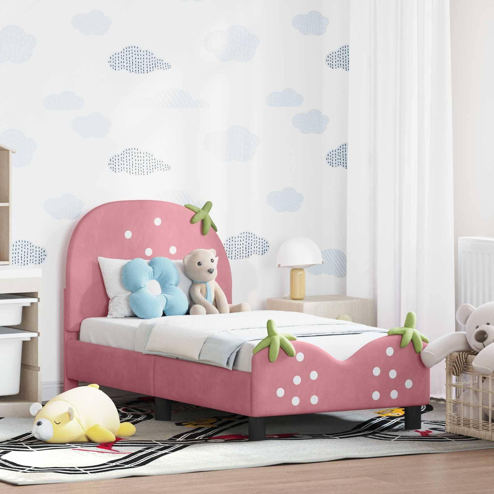 vidaXL Kinderbettgestell mit Kopfteil Rosa 70 x 140 cm Samt