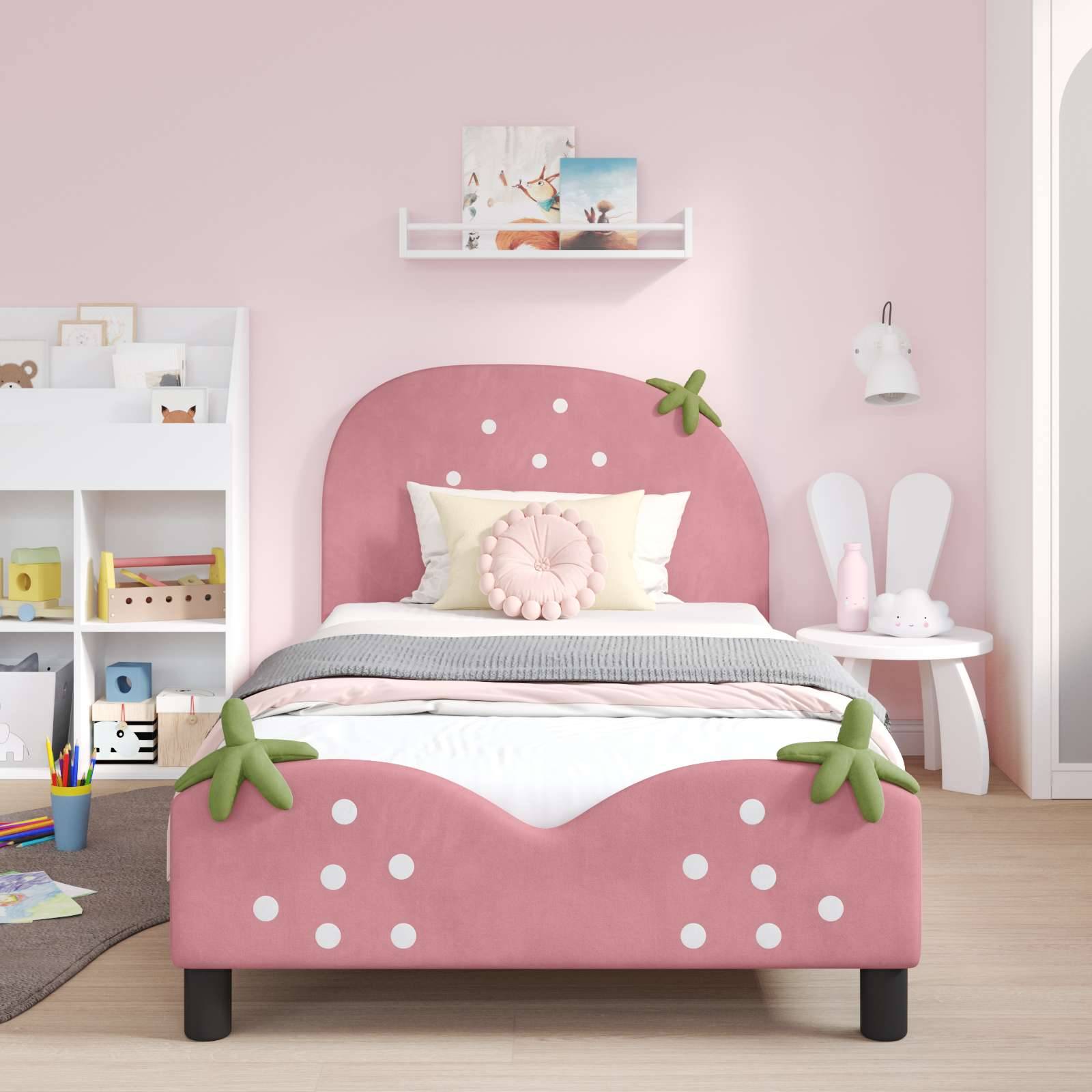 vidaXL Kinderbettgestell mit Kopfteil Rosa 80 x 200 cm Samt