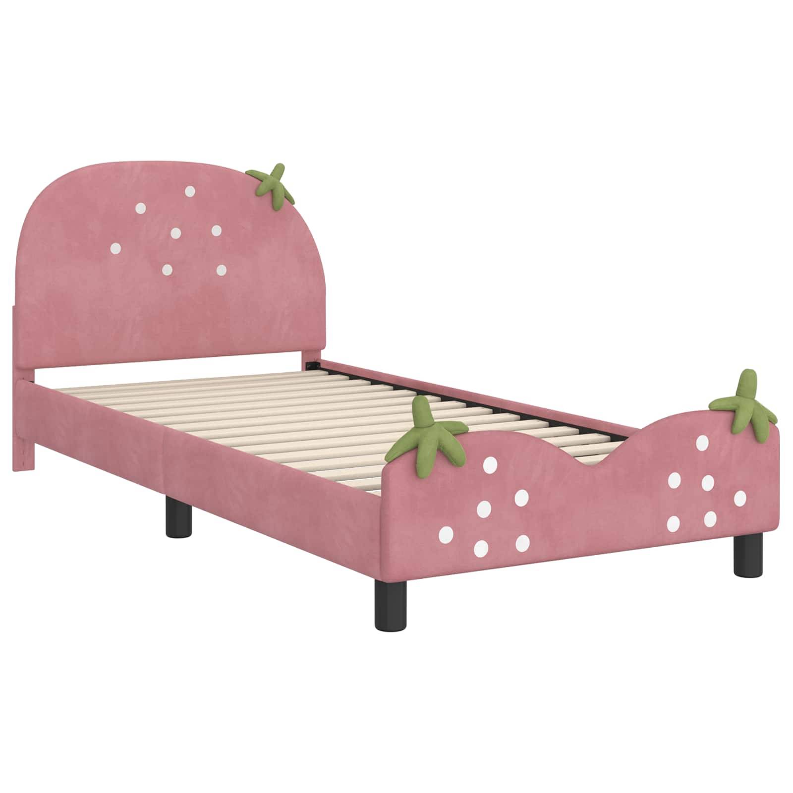 vidaXL Kinderbettgestell mit Kopfteil Rosa 90 x 190 cm Samt