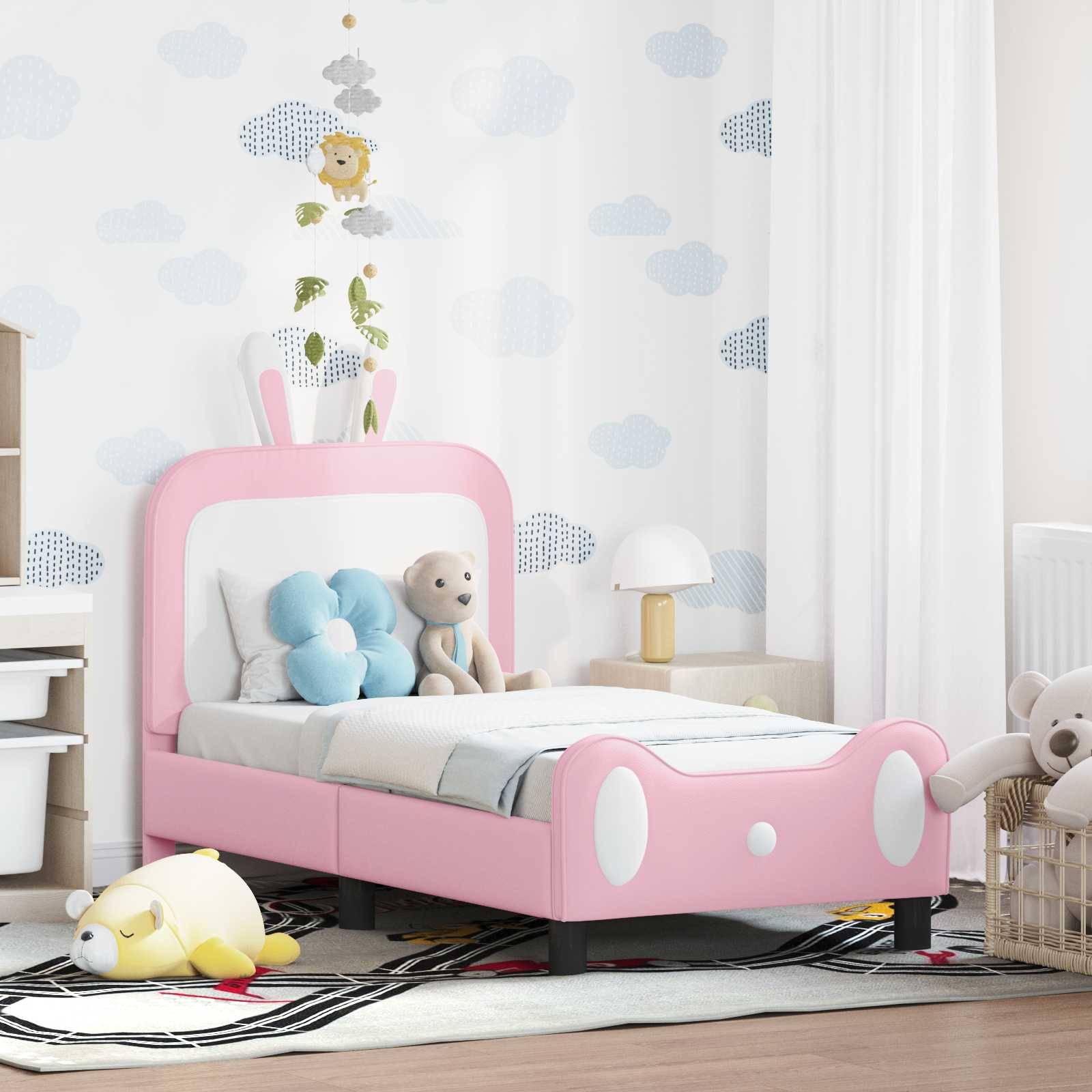 vidaXL Kinderbettgestell mit Kopfteil Rosa 70 x 140 cm PU