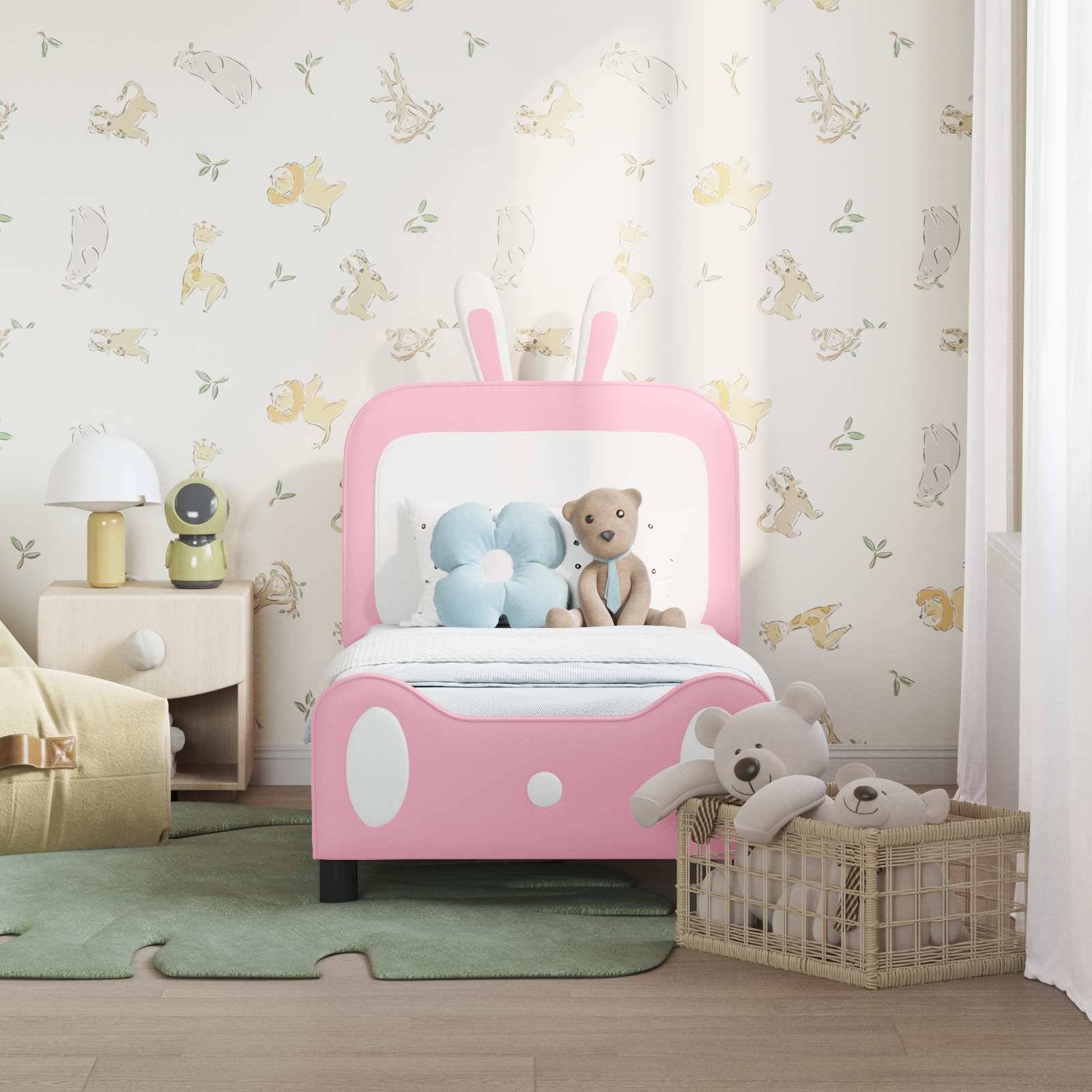 vidaXL Kinderbettgestell mit Kopfteil Rosa 70 x 140 cm PU