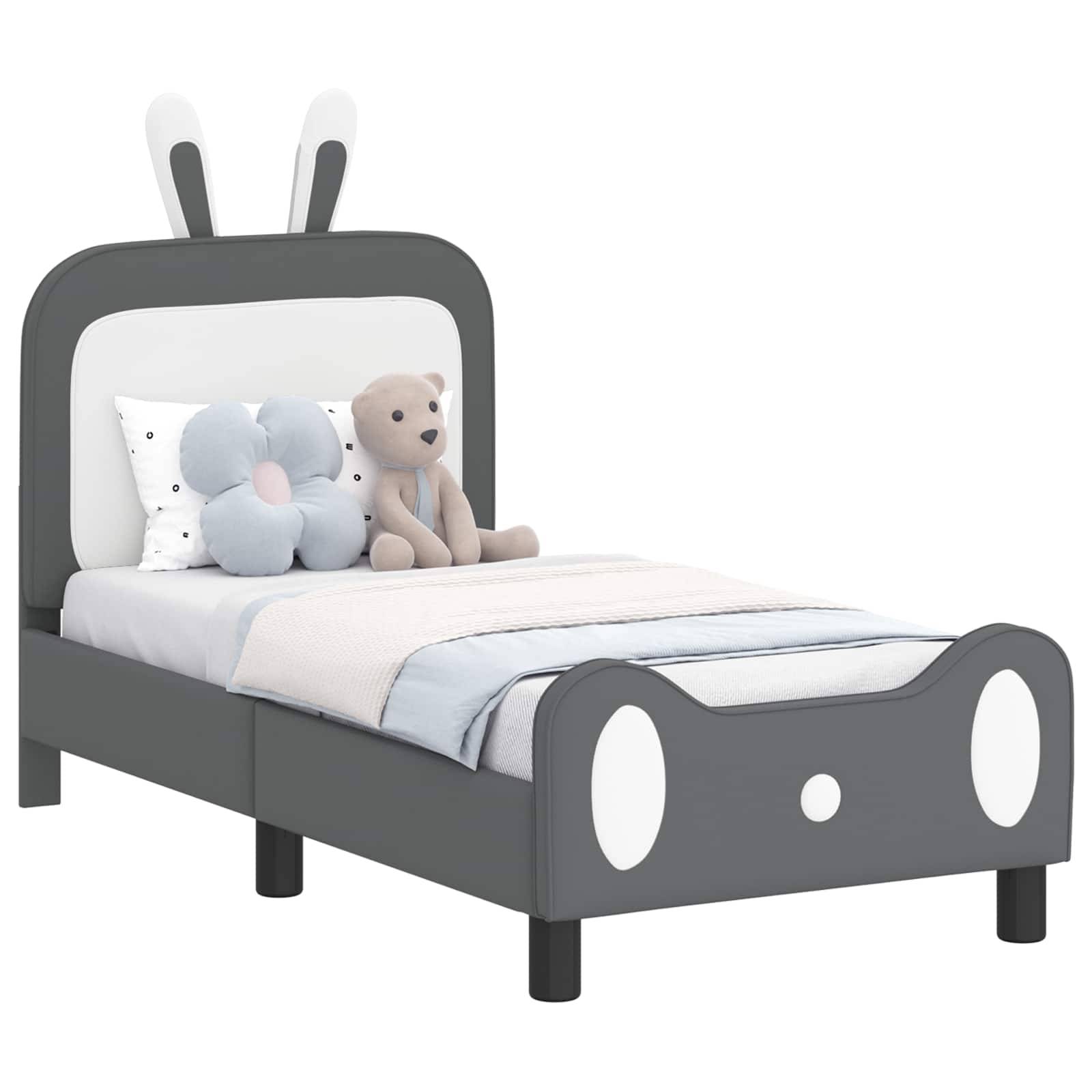 vidaXL Kinderbettgestell mit Kopfteil Hellgrau 70 x 140 cm PU