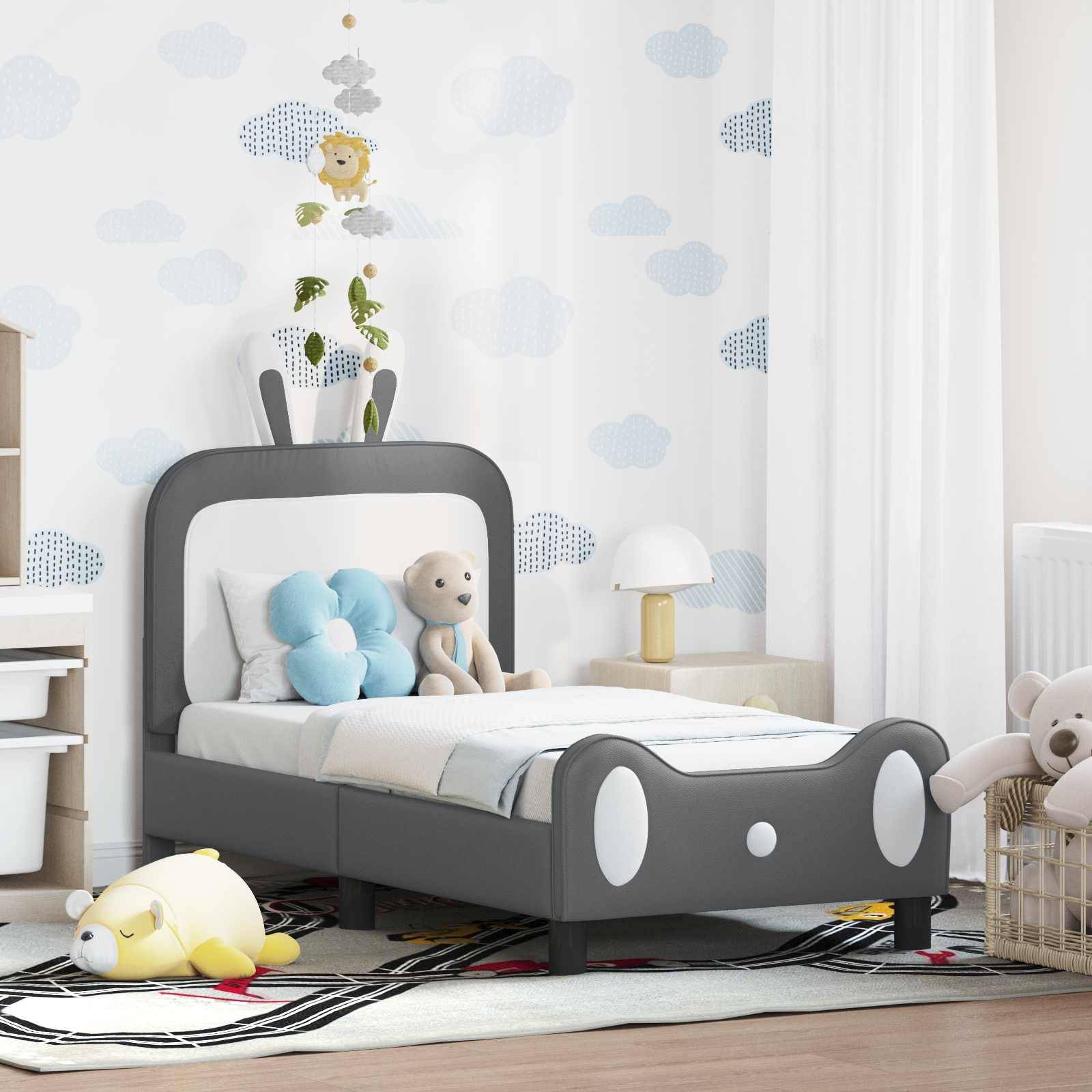 vidaXL Kinderbettgestell mit Kopfteil Hellgrau 70 x 140 cm PU