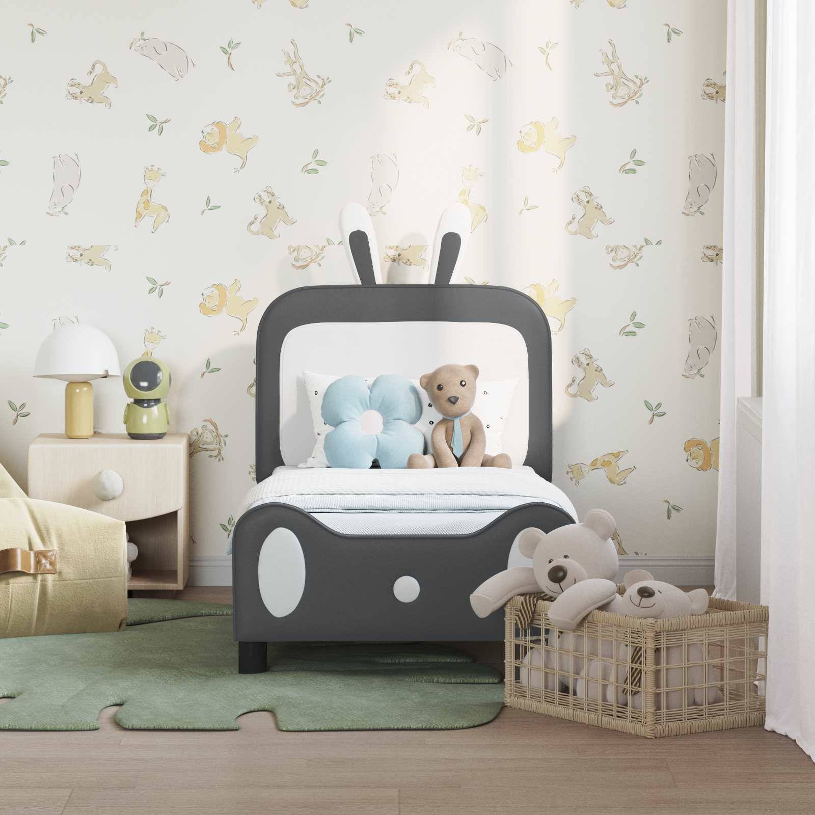 vidaXL Kinderbettgestell mit Kopfteil Hellgrau 70 x 140 cm PU