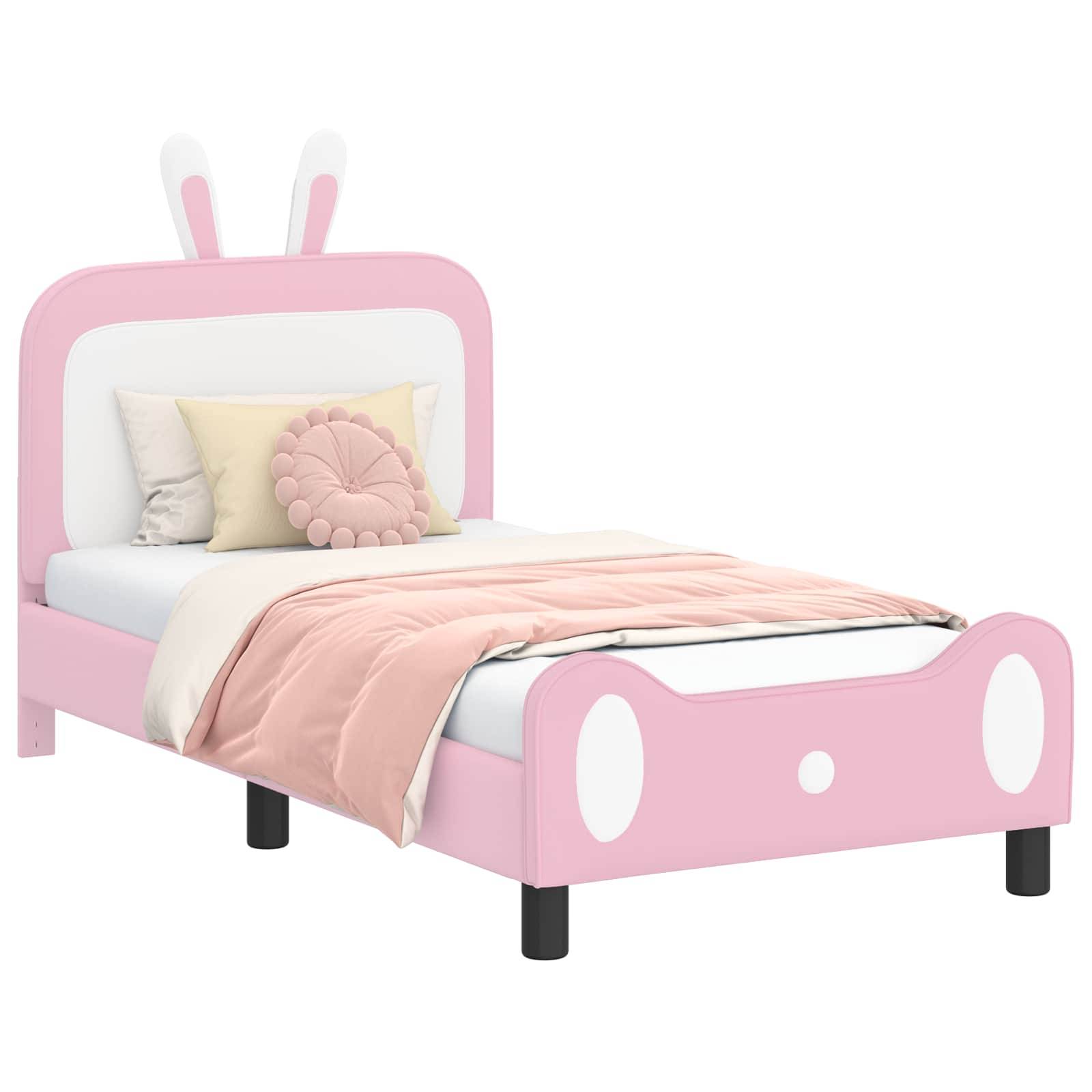 vidaXL Kinderbettgestell mit Kopfteil mit Kopfteil Rosa 80 x 160 cm PU