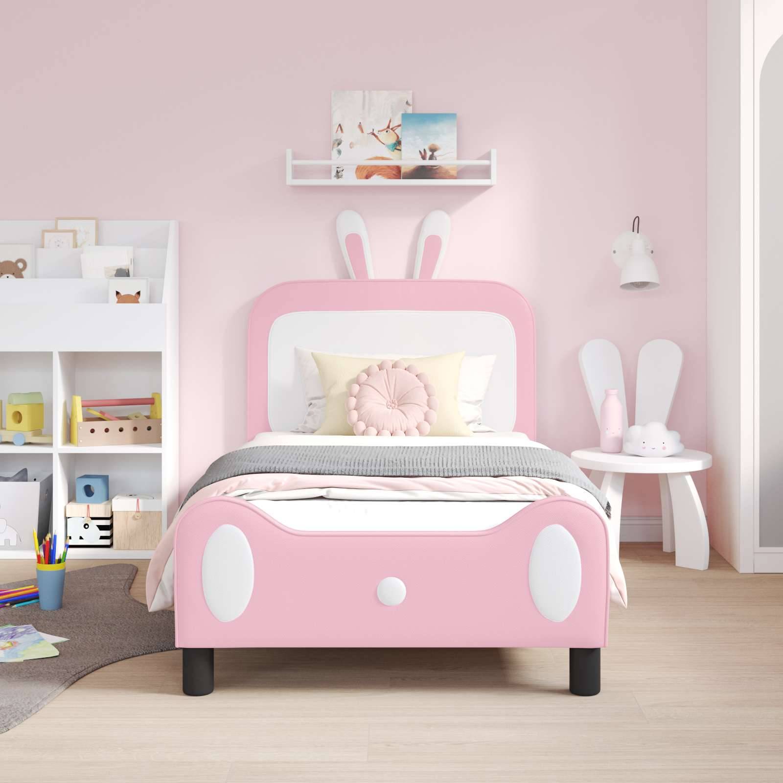 vidaXL Kinderbettgestell mit Kopfteil mit Kopfteil Rosa 80 x 160 cm PU