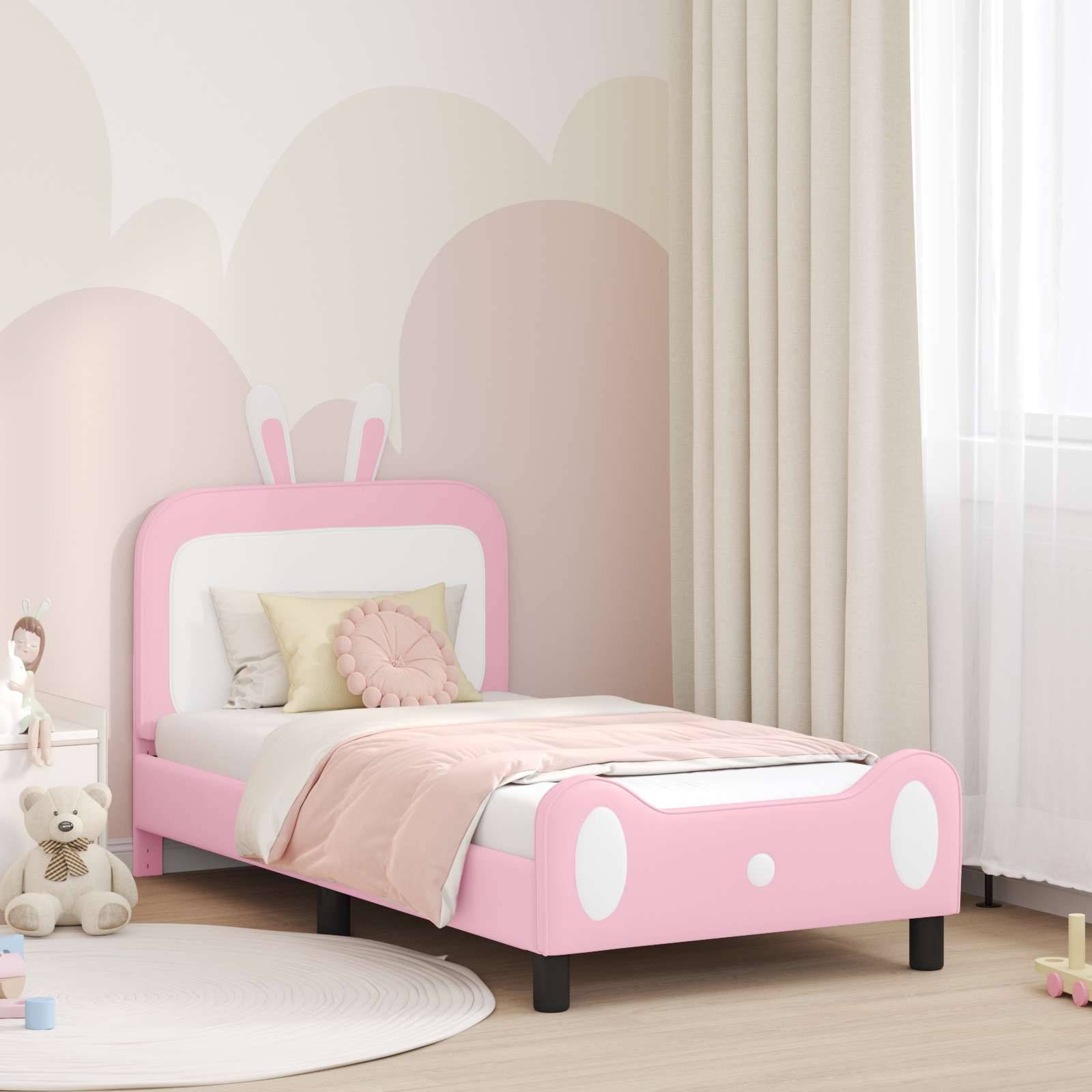 vidaXL Kinderbettgestell mit Kopfteil mit Kopfteil Rosa 80 x 160 cm PU