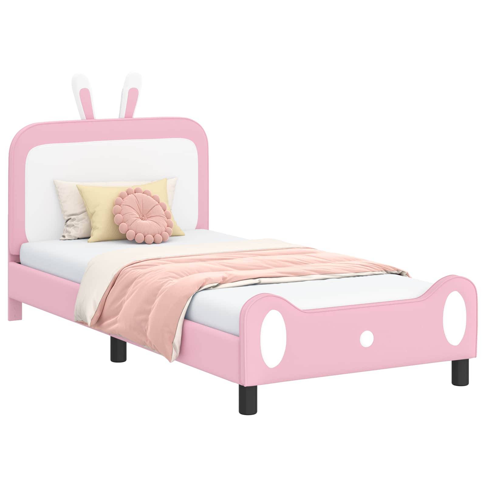 vidaXL Kinderbettgestell mit Kopfteil Rosa 90 x 190 cm PU