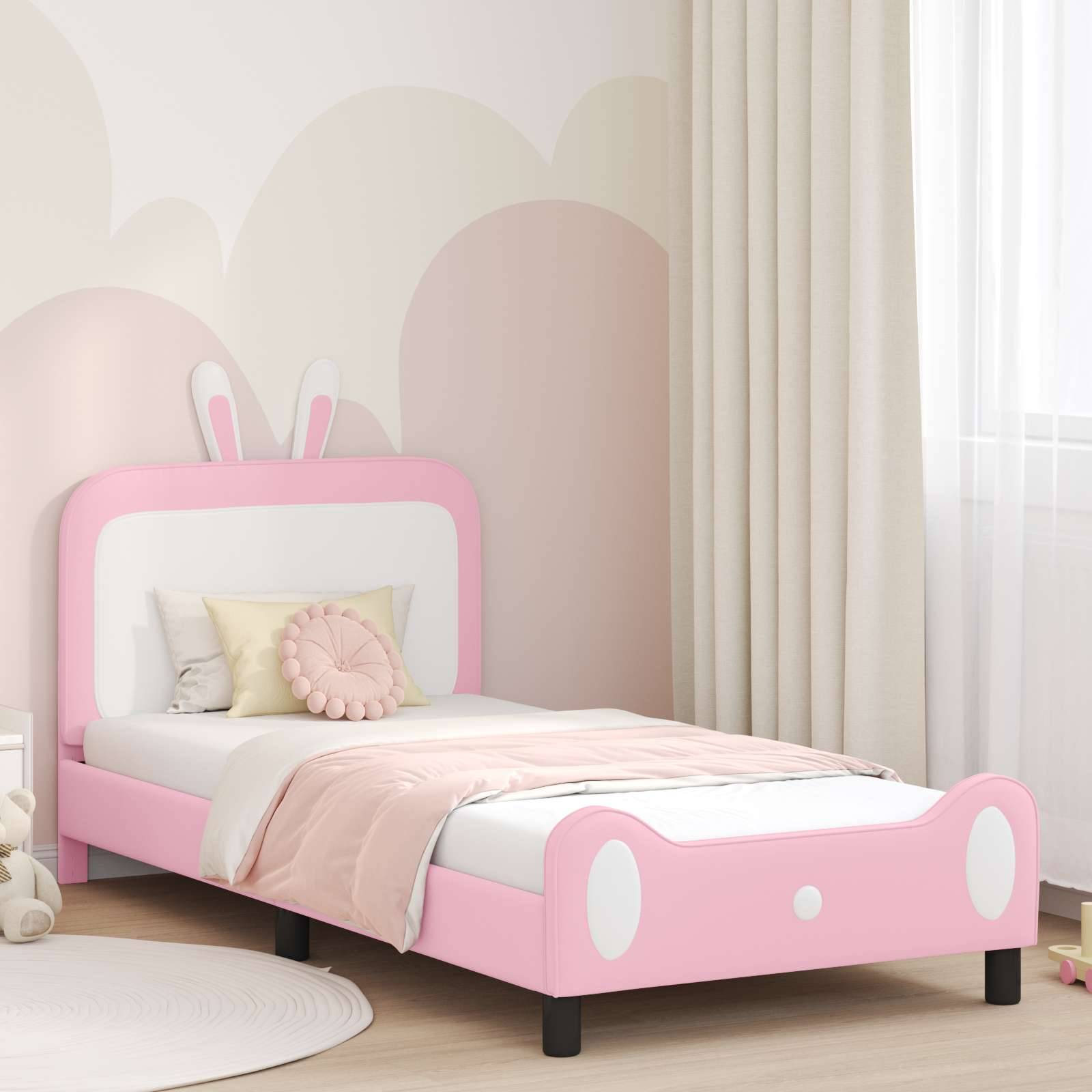 vidaXL Kinderbettgestell mit Kopfteil Rosa 90 x 190 cm PU