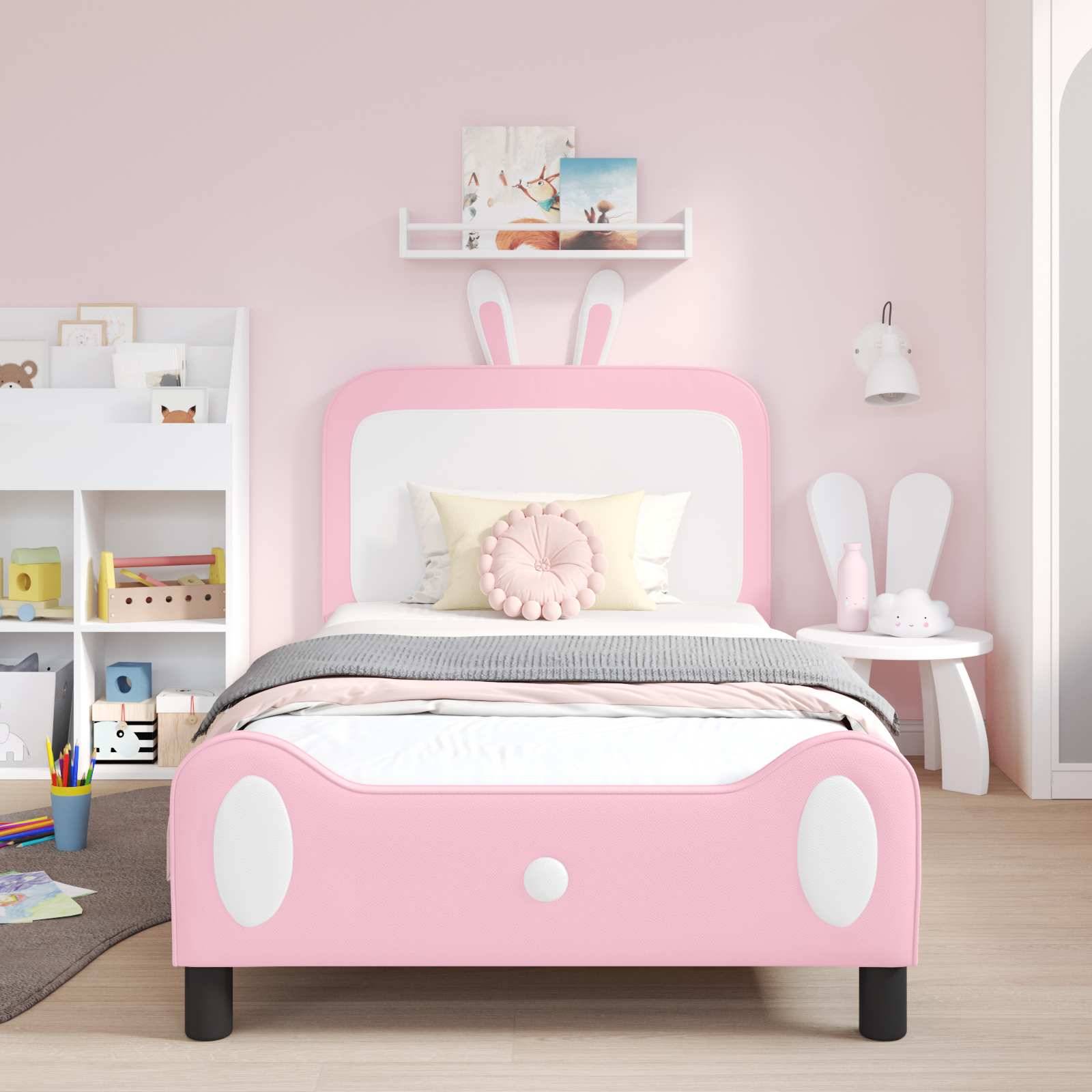 vidaXL Kinderbettgestell mit Kopfteil Rosa 90 x 190 cm PU