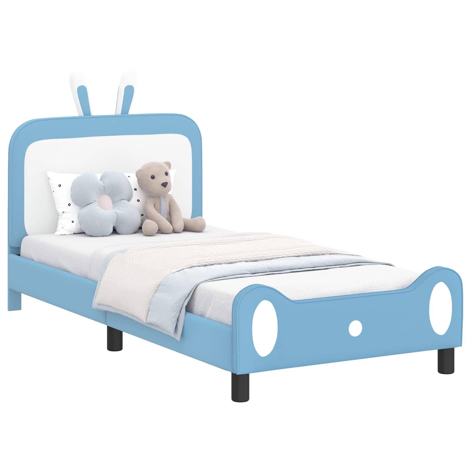 vidaXL Kinderbettgestell mit Kopfteil Blau 90 x 190 cm PU