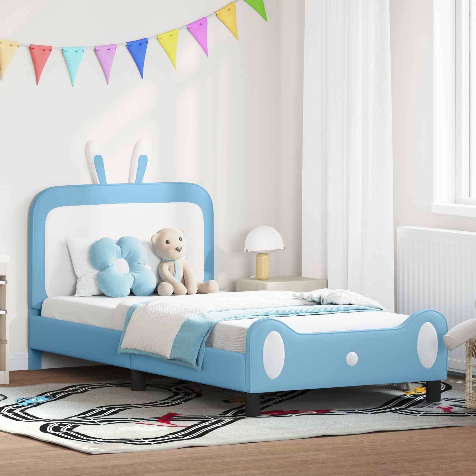 vidaXL Kinderbettgestell mit Kopfteil Blau 80 x 200 cm PU