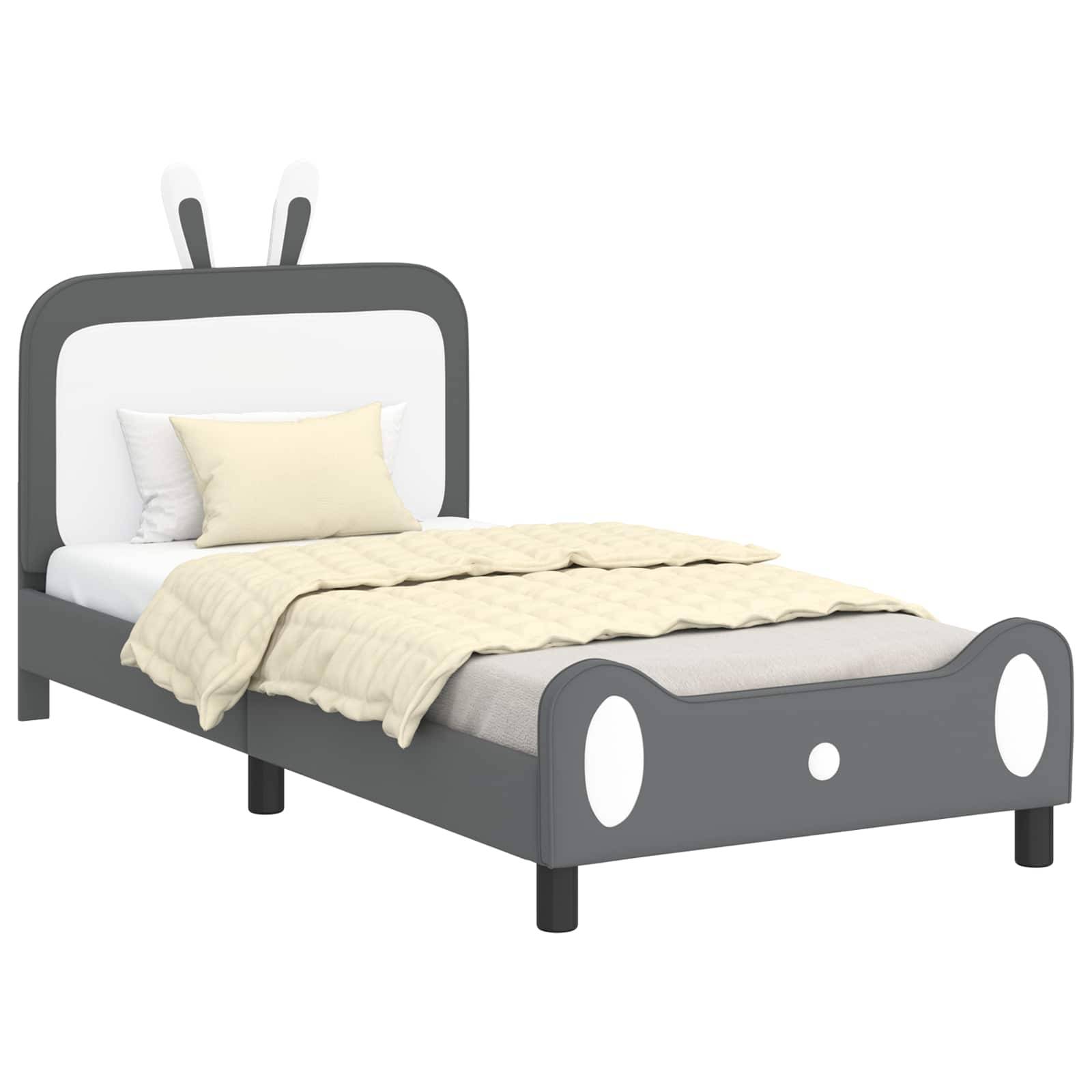 vidaXL Kinderbettgestell mit Kopfteil Hellgrau 90 x 190 cm PU
