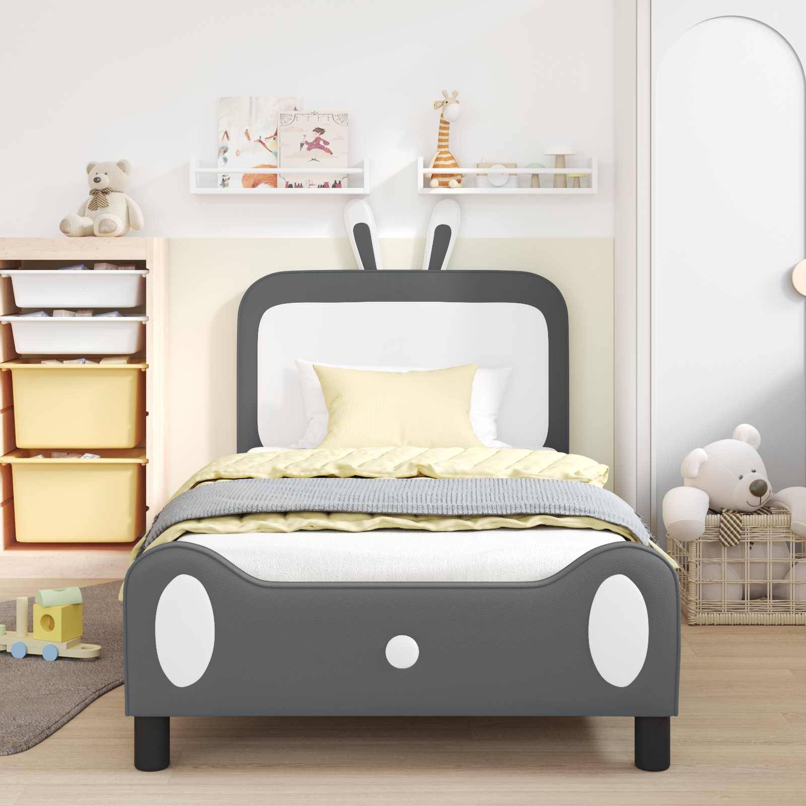 vidaXL Kinderbettgestell mit Kopfteil Hellgrau 90 x 190 cm PU