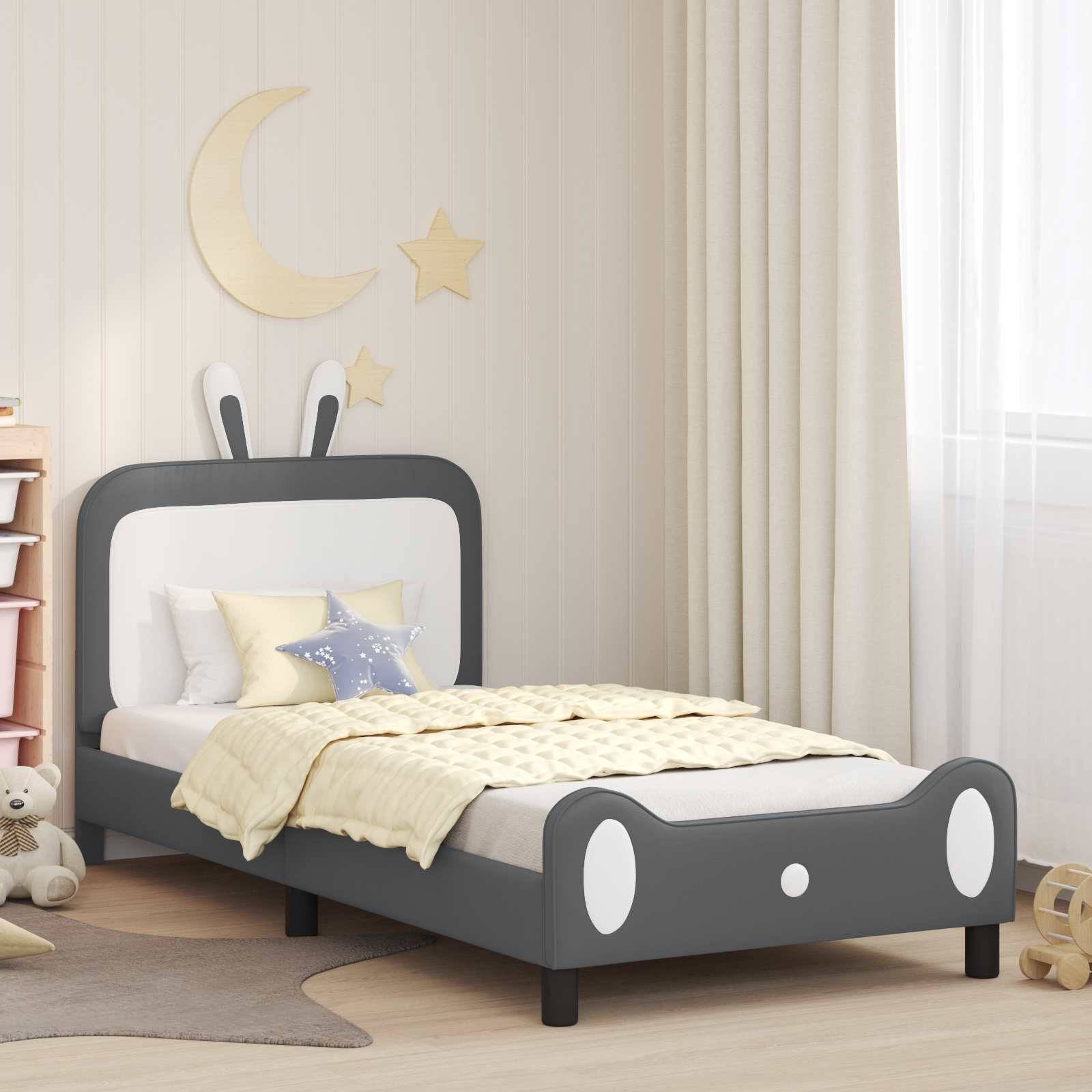 vidaXL Kinderbettgestell mit Kopfteil Hellgrau 90 x 190 cm PU