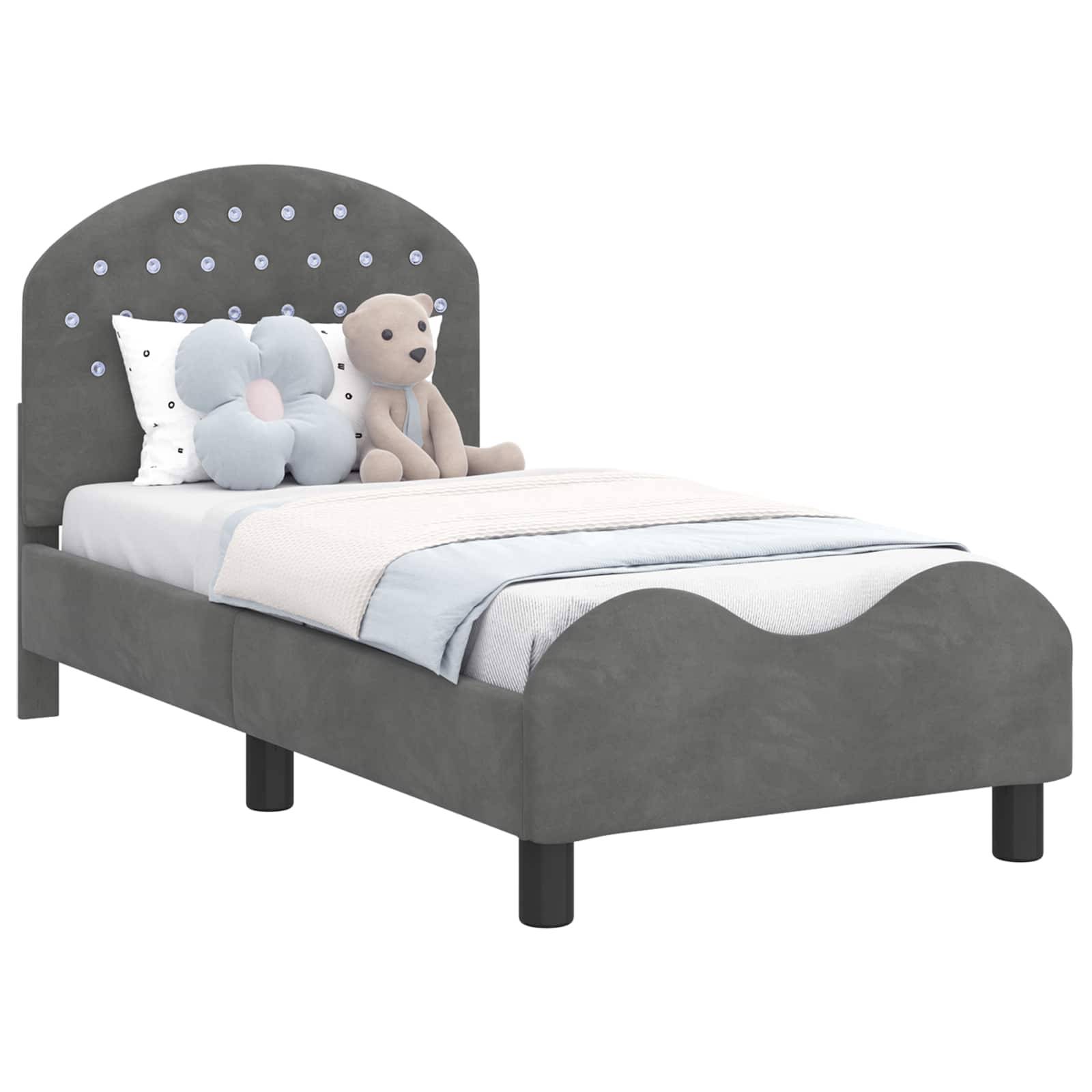 vidaXL Kinderbettgestell mit Kopfteil Dunkelgrau 70 x 140 cm Samt